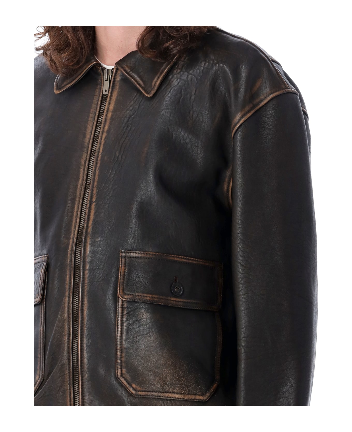 Golden Goose Bomber Leather Jacket - BROWN