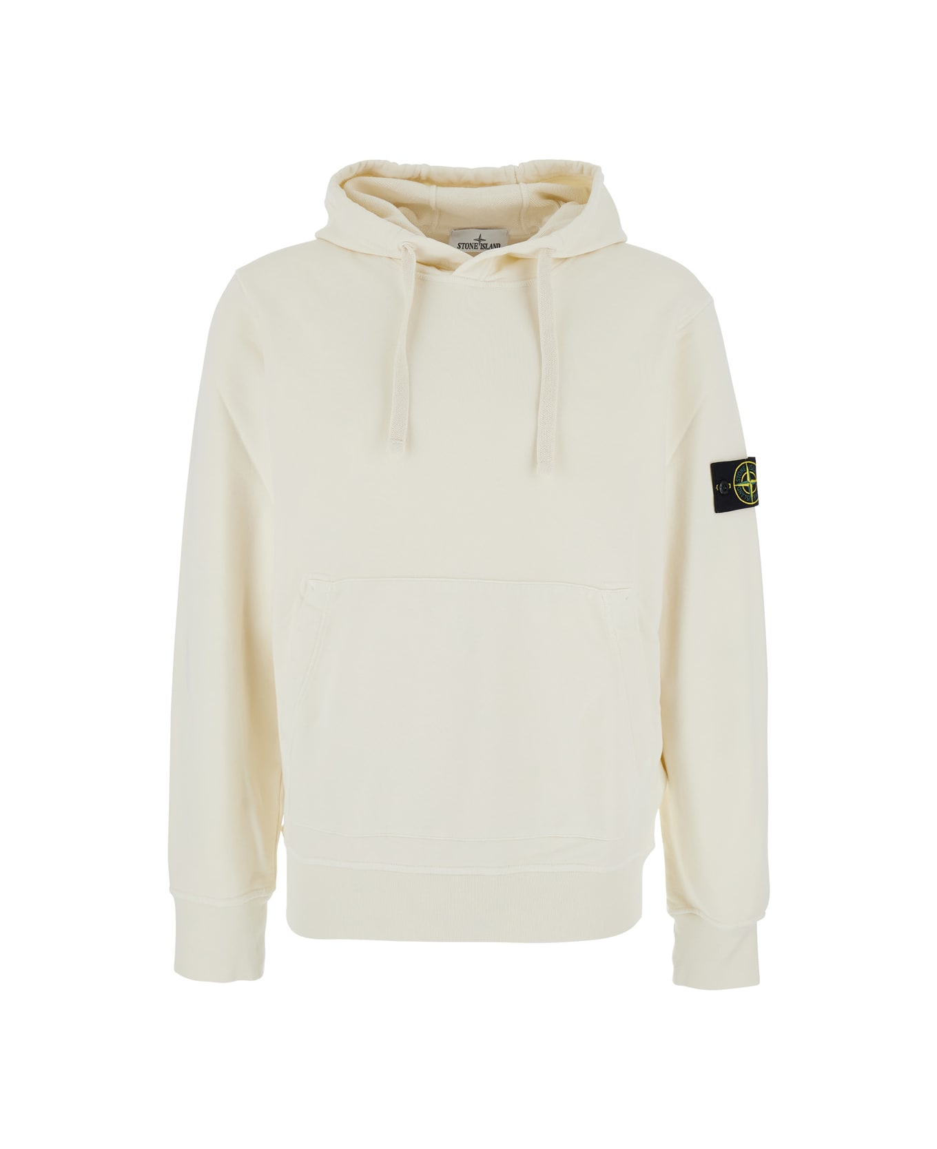 Stone Island White Hoodie With Fixed Hood And Logo Patch On The Sleeve In Cotton Man - White