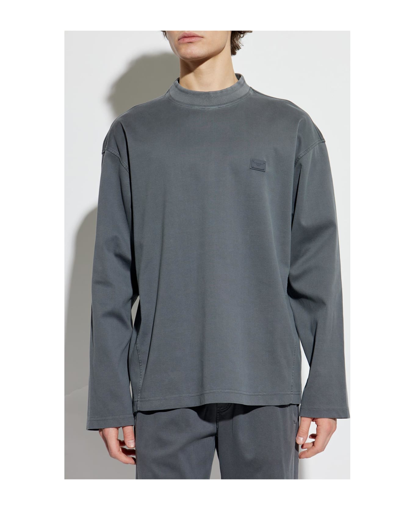Dolce & Gabbana Sweatshirt With Logo Appliqué - Grigio fumo