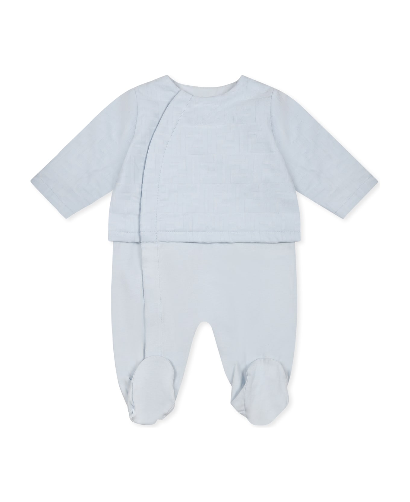Fendi Light Blue Babygrow Set For Baby Boy With Ff - Light Blue
