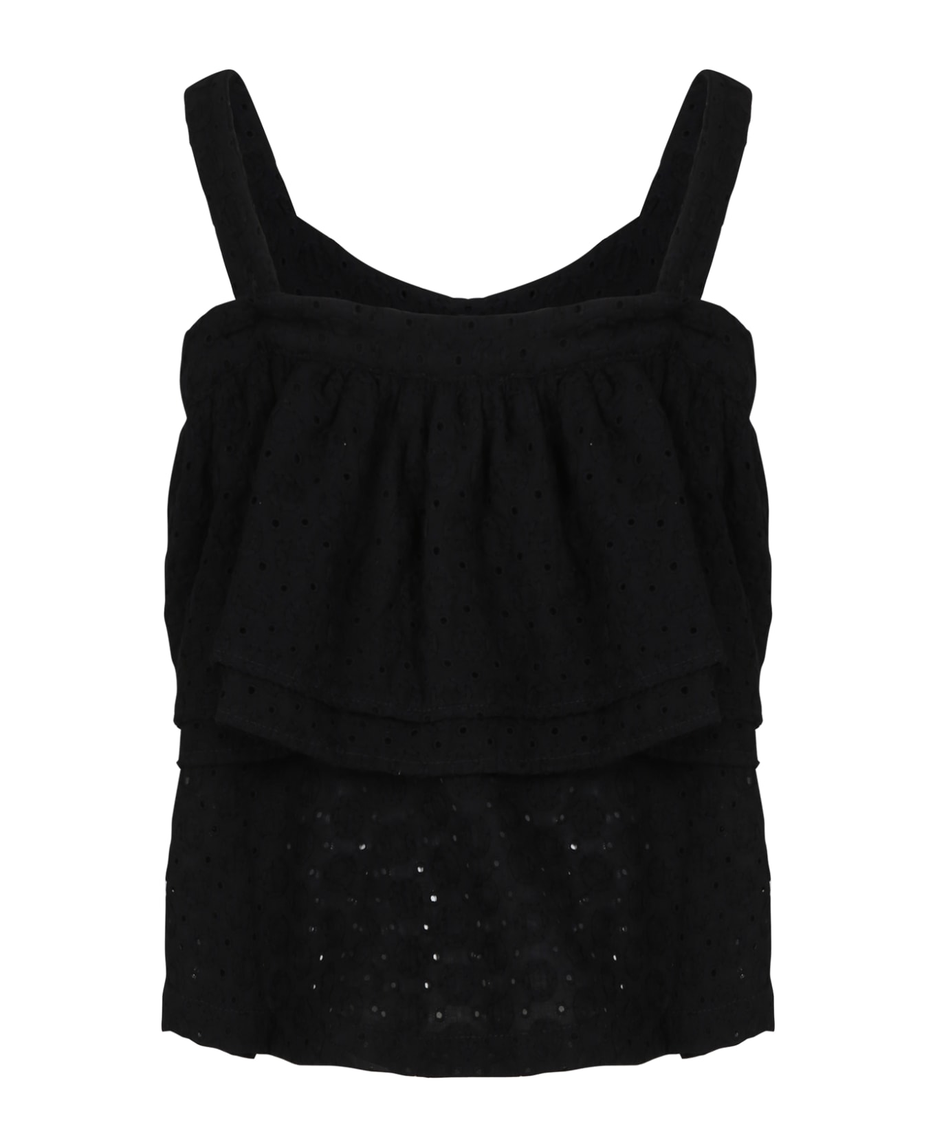 MSGM Black Top For Girl With Broderie Anglaise - Black トップス