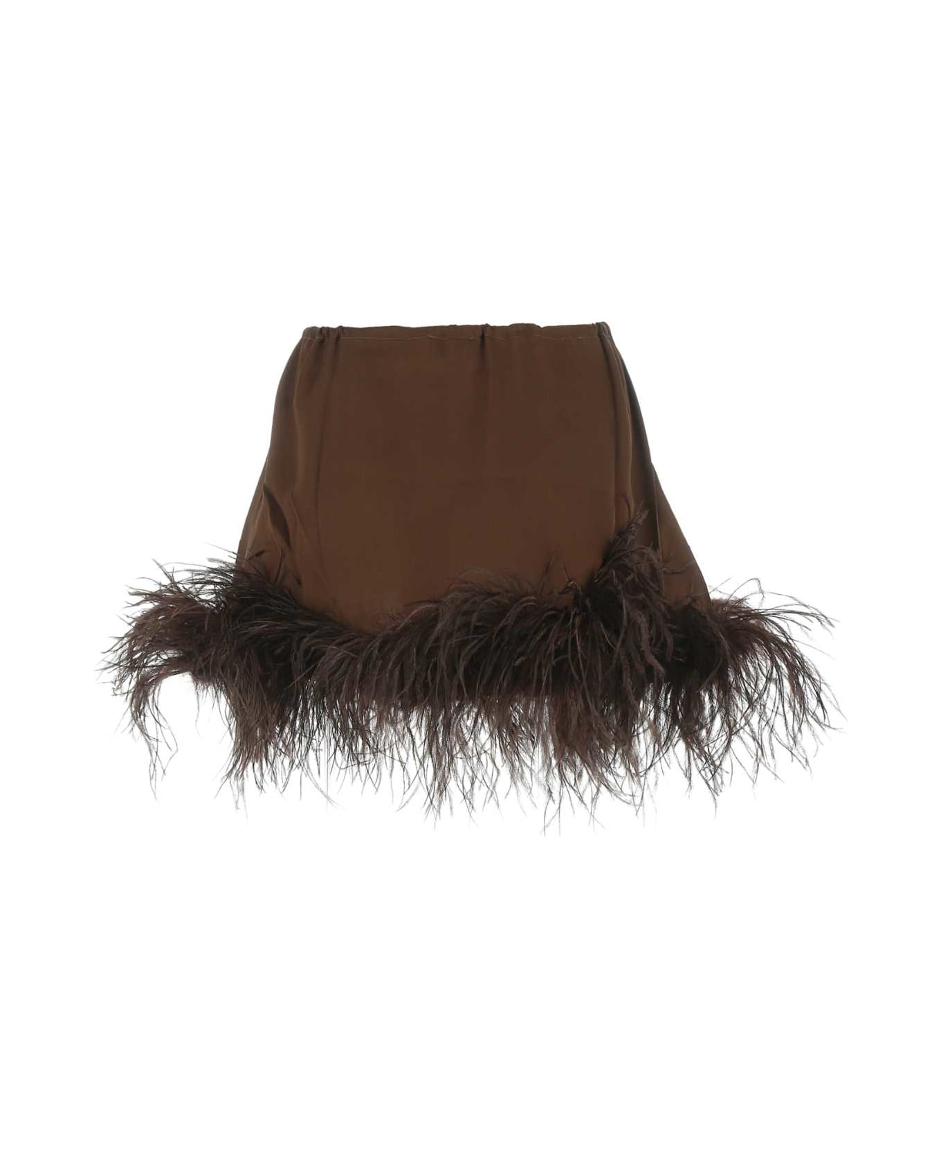 Oseree Brown Satin Lingerie Mini Skirt - BROWN