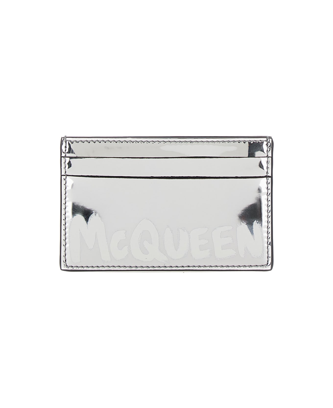 Alexander McQueen 'graffiti Mcqueen' Silver Card-holder With Print In Laminated Leather Man - Metallic