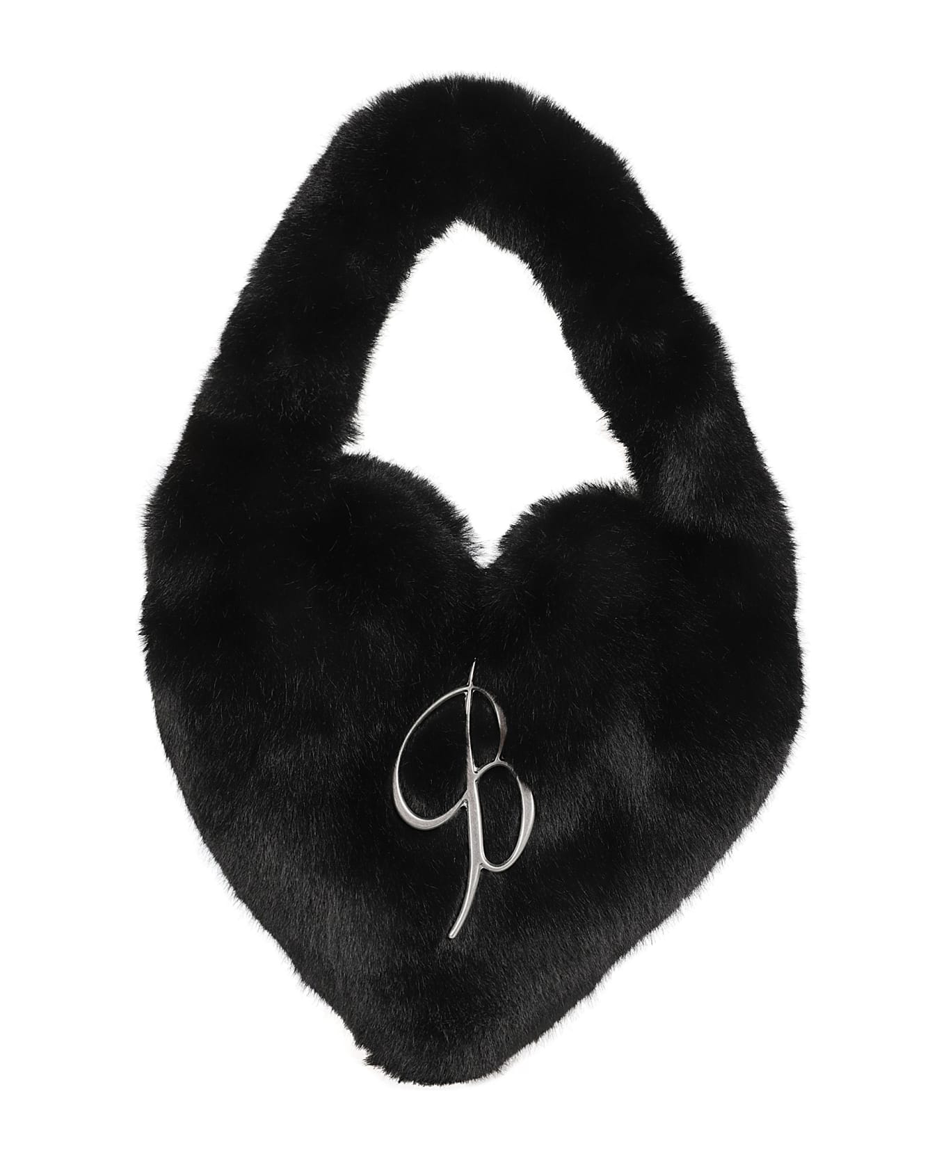 Blumarine Heart Shape Fur Coated Shoulder Bag - Black