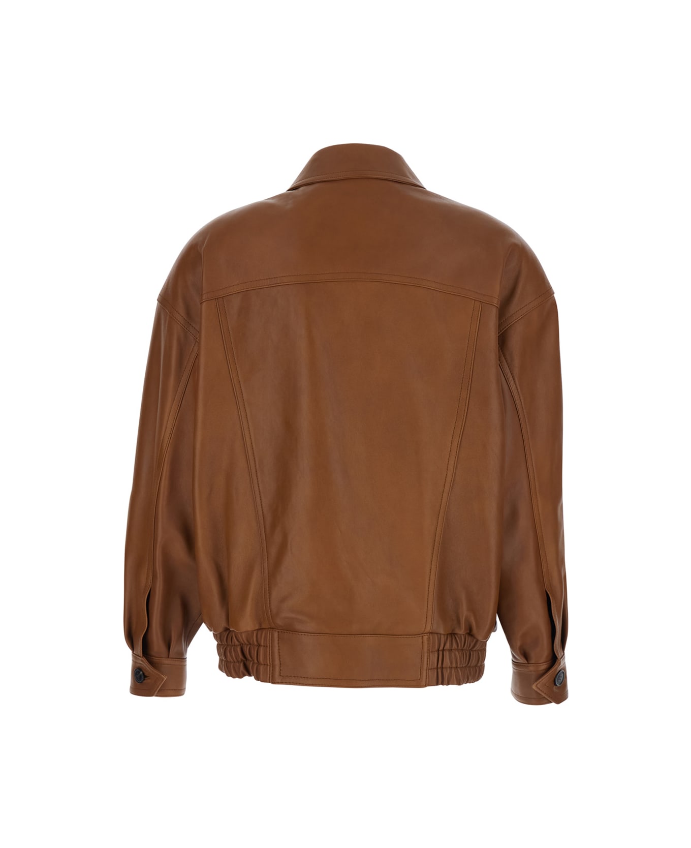 Saint Laurent Blouson Ample Poches A Larges Rabat Agneau Toucher - Brown