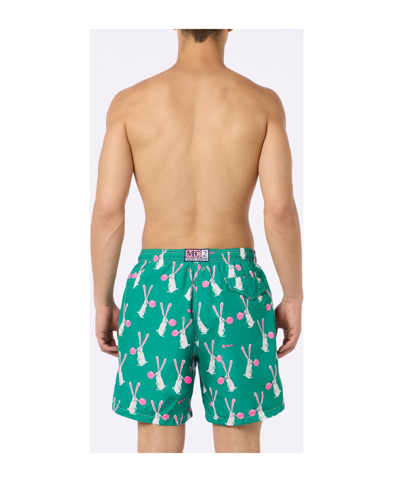 MC2 Saint Barth Man Lightweight Fabric Swimshorts Lighting With Big Babol Rabbits Print | Big Babol Special Edition - GREEN