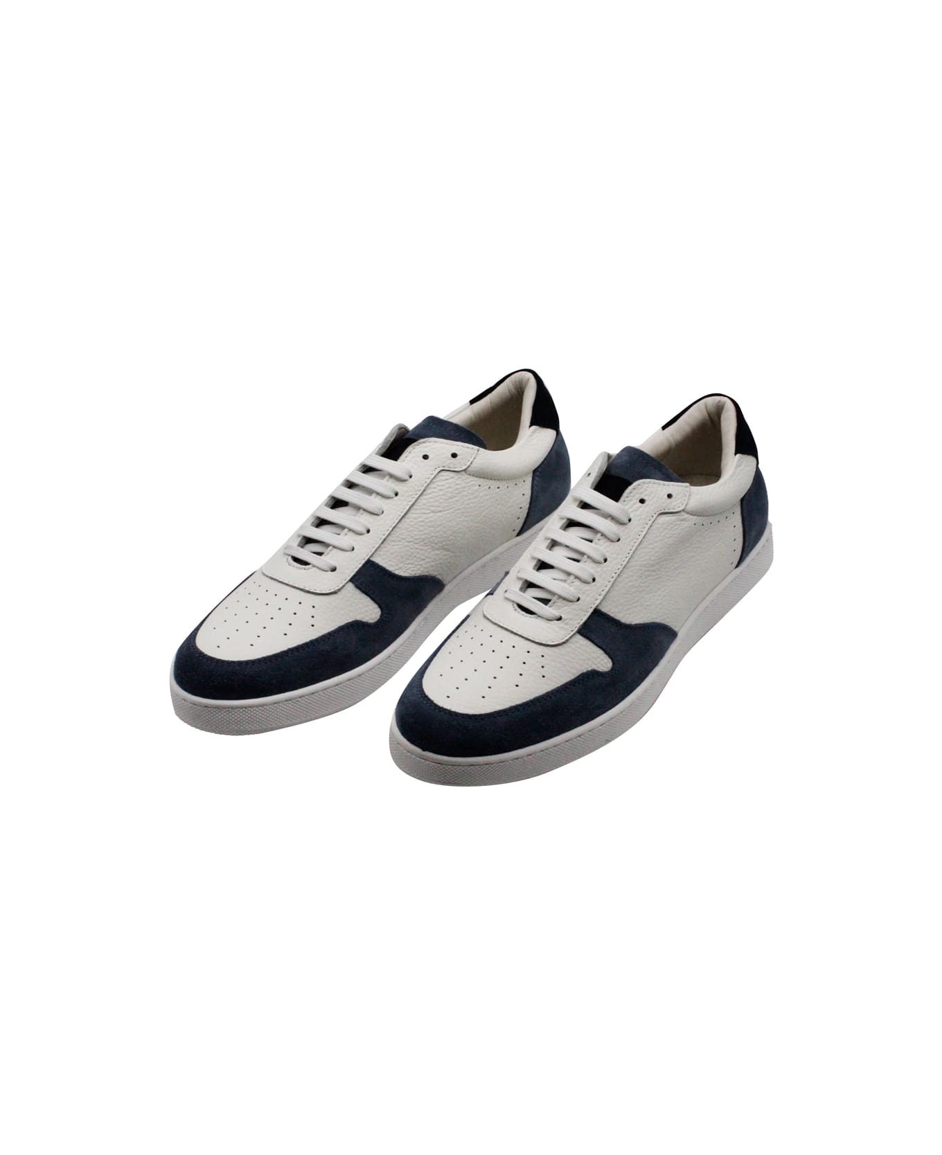 Barba Napoli Sneakers In Soft And Fine Leather With Contrasting Color Suede Details With Lace Closure And Suede Back - Light Blu