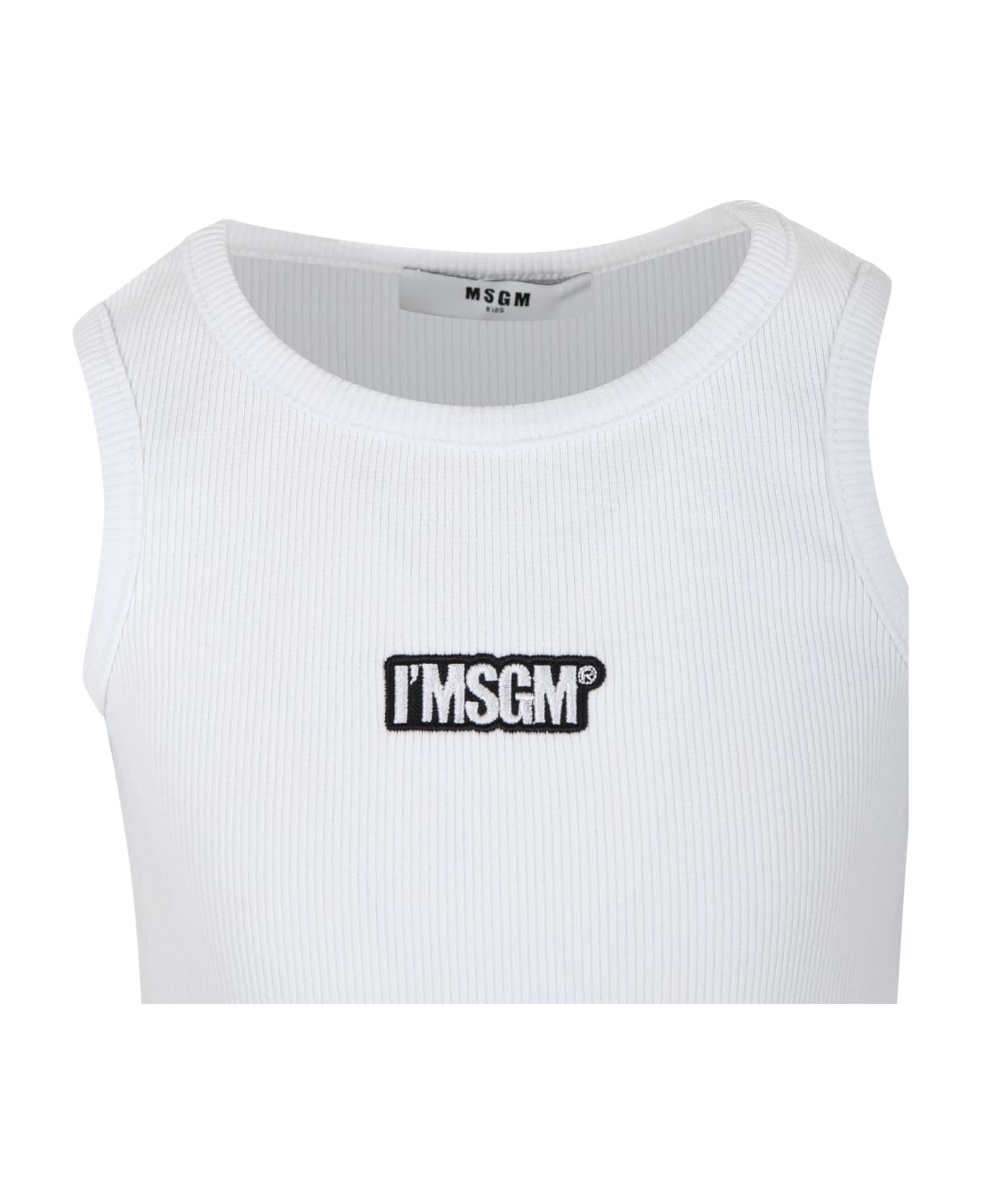 MSGM White Tank Top For Girl With Logo - White