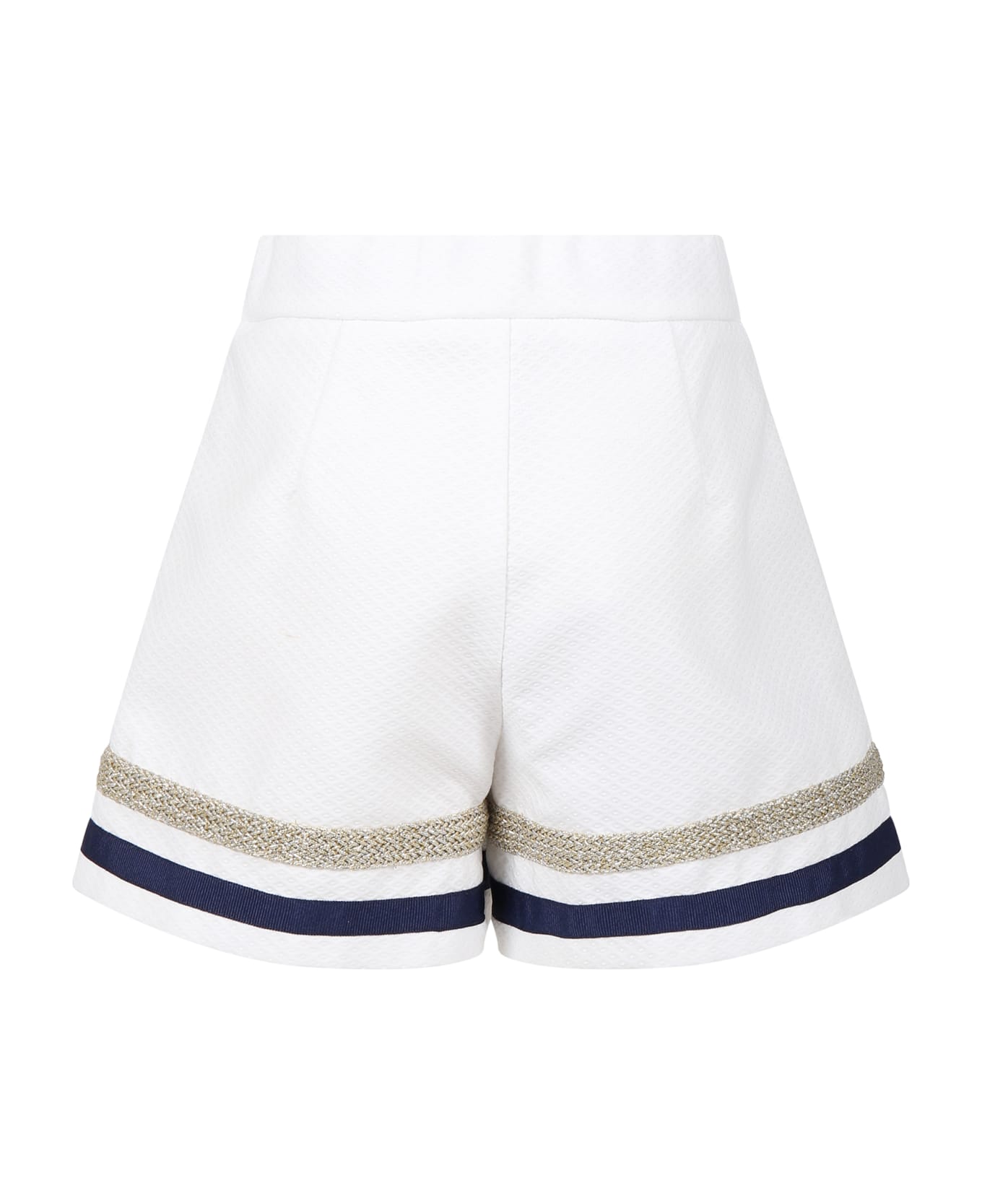 Genny White Shorts For Girl With Blue And Lurex Details - White ボトムス