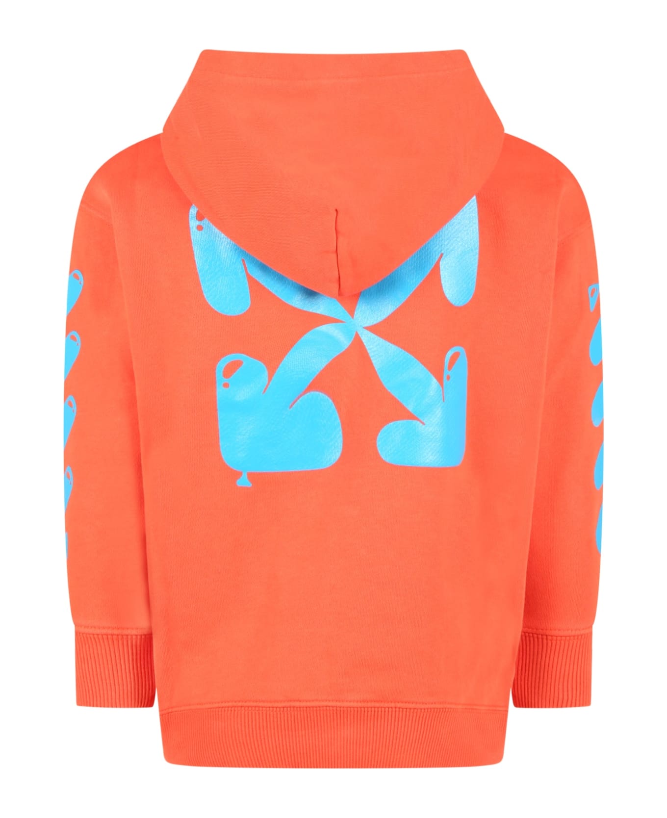 Off-White Orange Sweatshirt For Kids With Blue Logo - Rosso e Blu