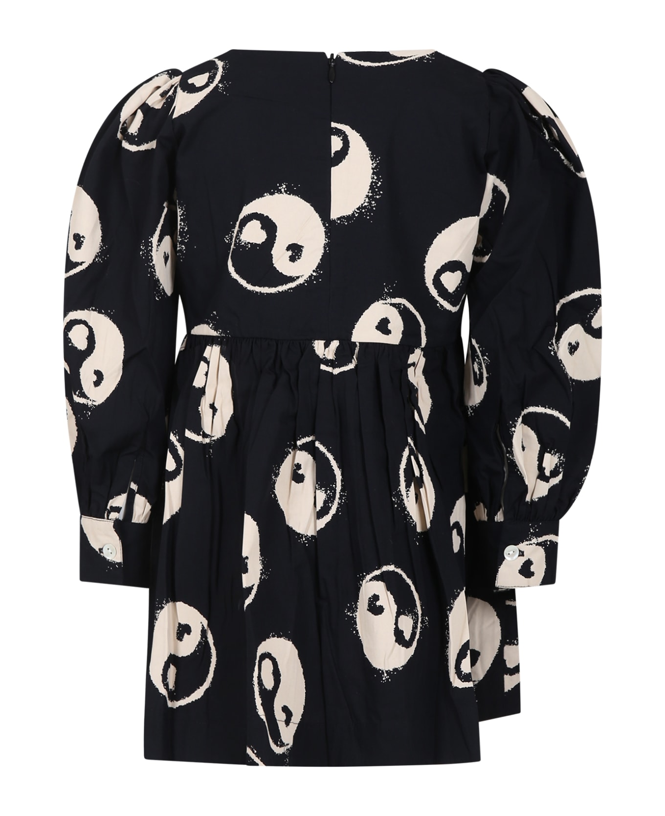 Molo Black Dress For Girl With Yin And Yang Print - Black