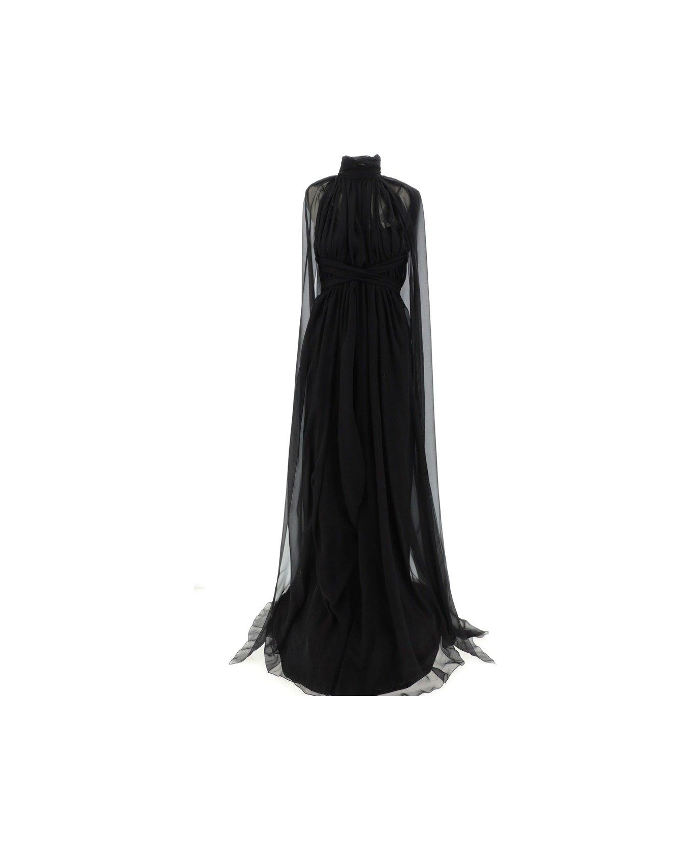 Alberta Ferretti Mock Neck Semi-sheer Maxi Dress - Black