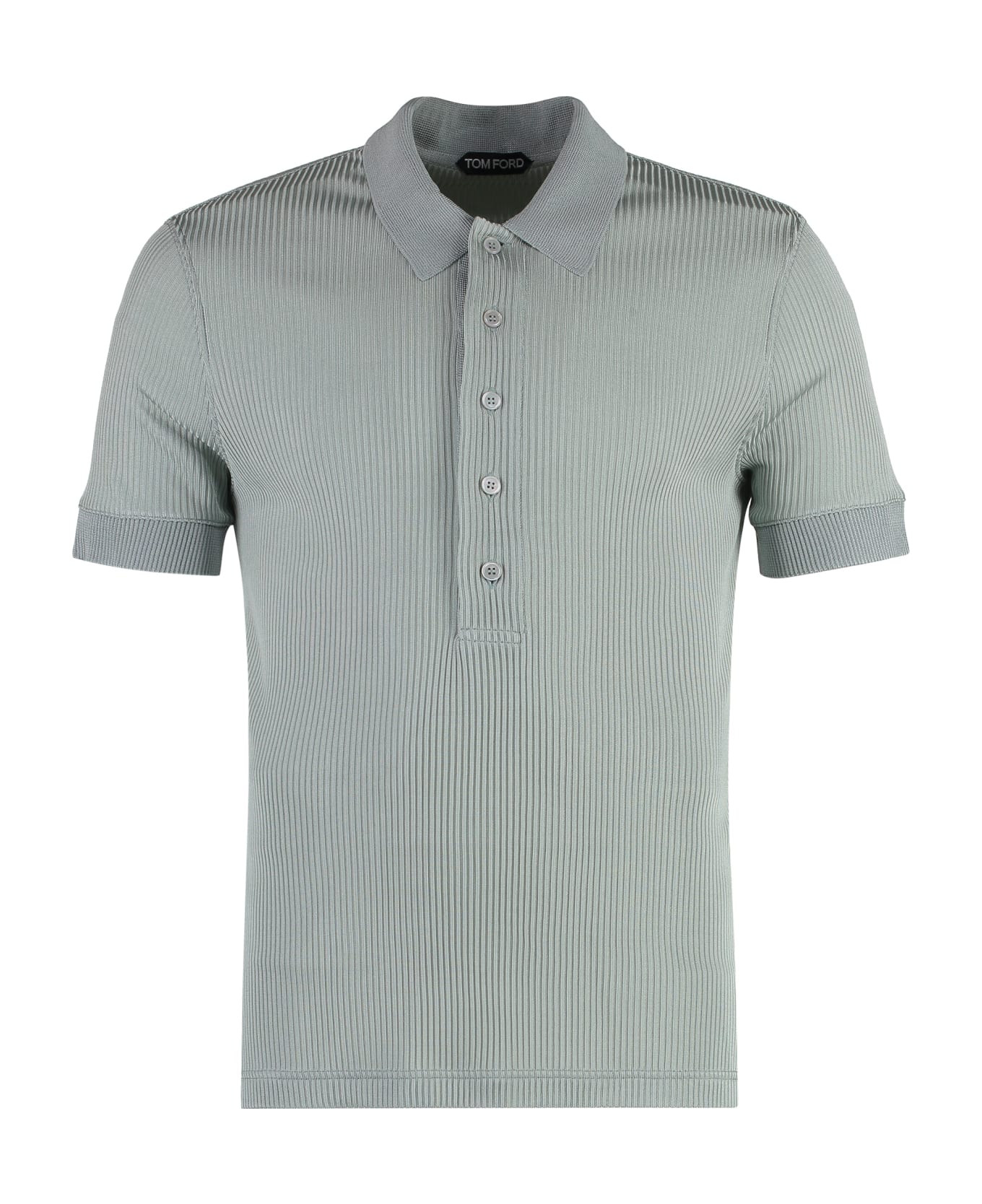 Tom Ford Ribbed Knit Polo Shirt - light gray ポロシャツ