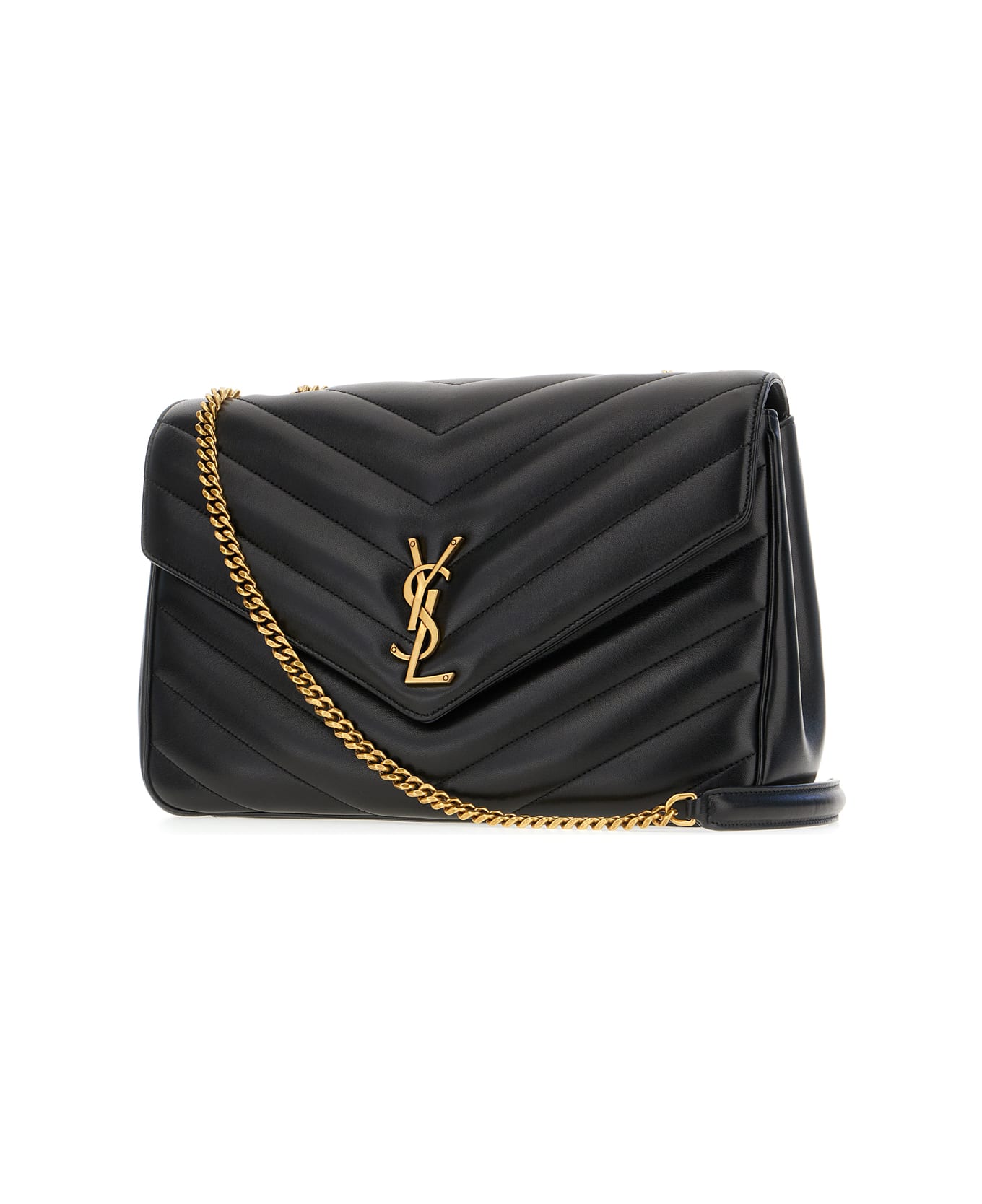 Saint Laurent Black Nappa Leather Large Loulou Shoulder Bag - Nero