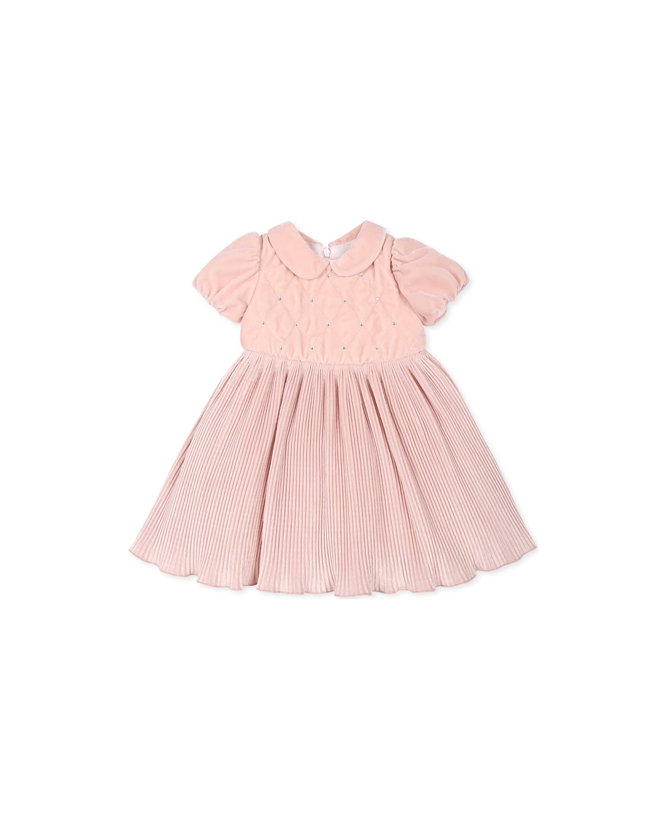 Monnalisa Pink Dress For Baby Girl With Rhinestones - Pink