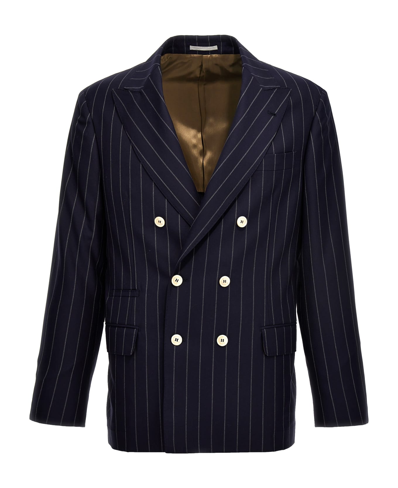 Brunello Cucinelli Double Breasted Wool Blazer Jacket - Blue