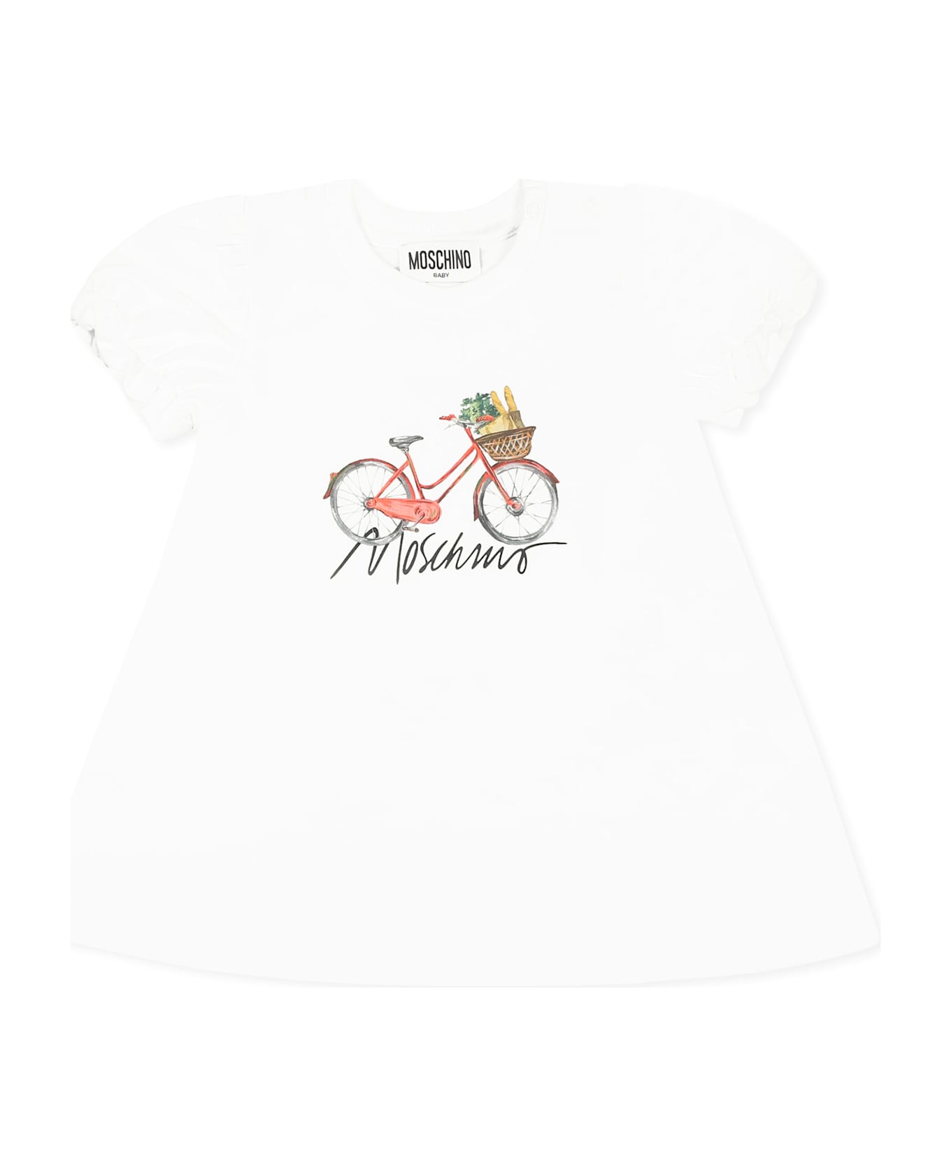 Moschino White Dress For Baby Girl With Bicycle Print - White