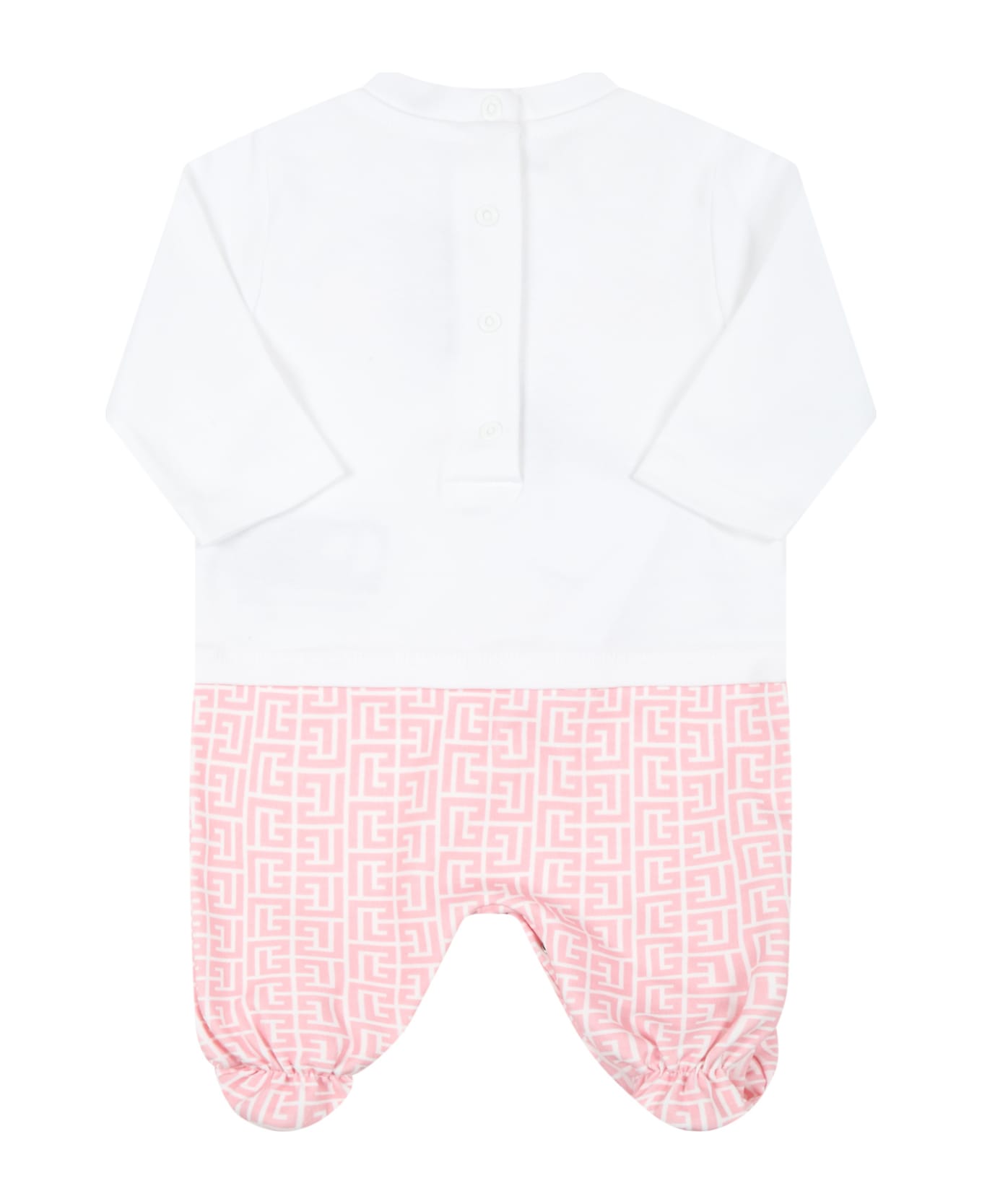 Balmain White Set For Baby Girl With Pink Logo - Multicolor