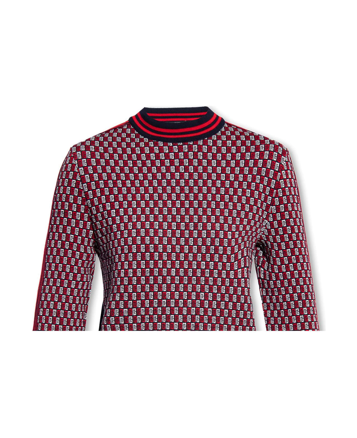 Balmain Sweater With Monogram - Blue/rosso/bianco ニットウェア
