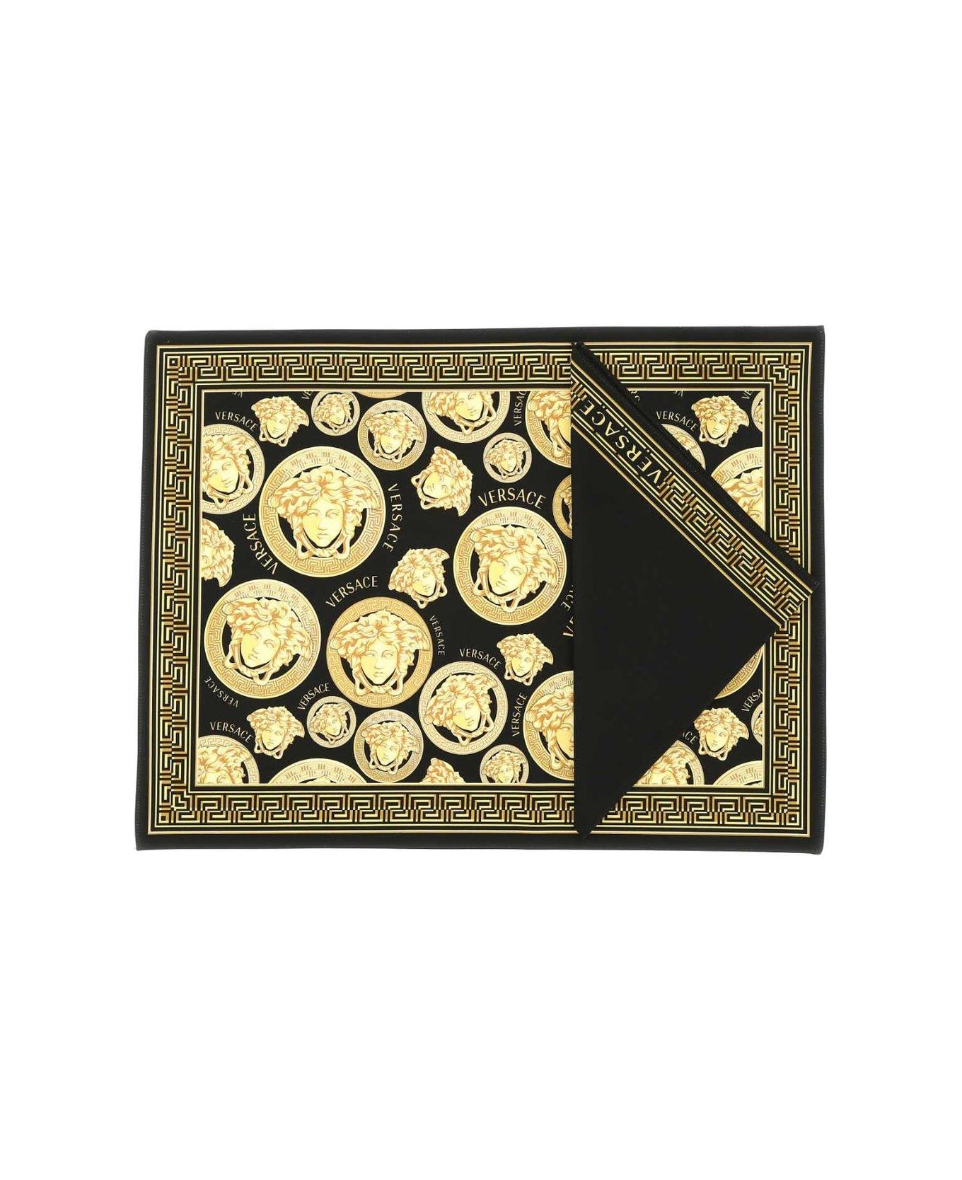 Versace Medusa Logo-printed Set Of Two Napkins - BLACK/GOLD クロス＆ナプキン