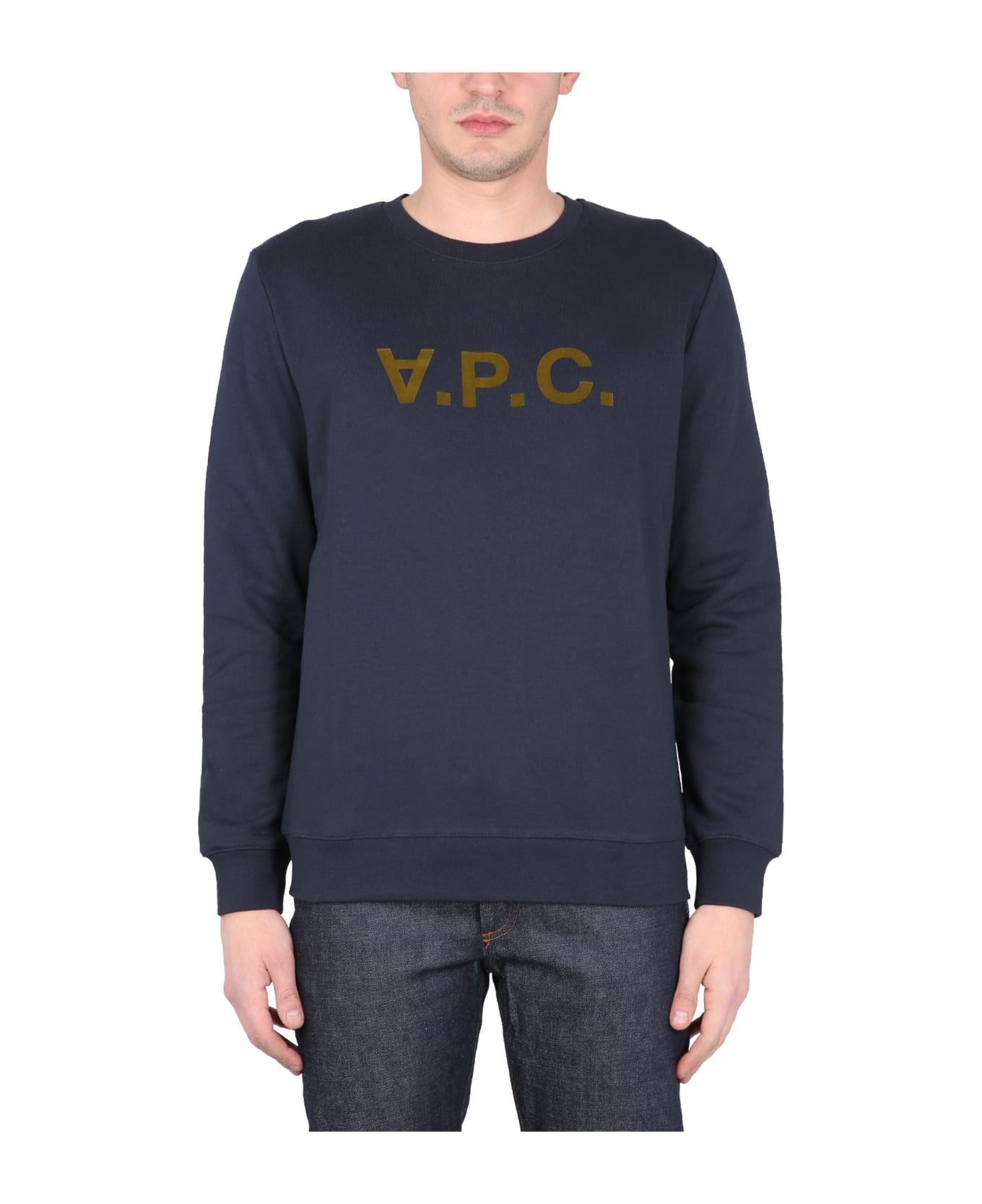 A.P.C. Sweatshirt With V.p.c Logo - Tis Marine Kaki
