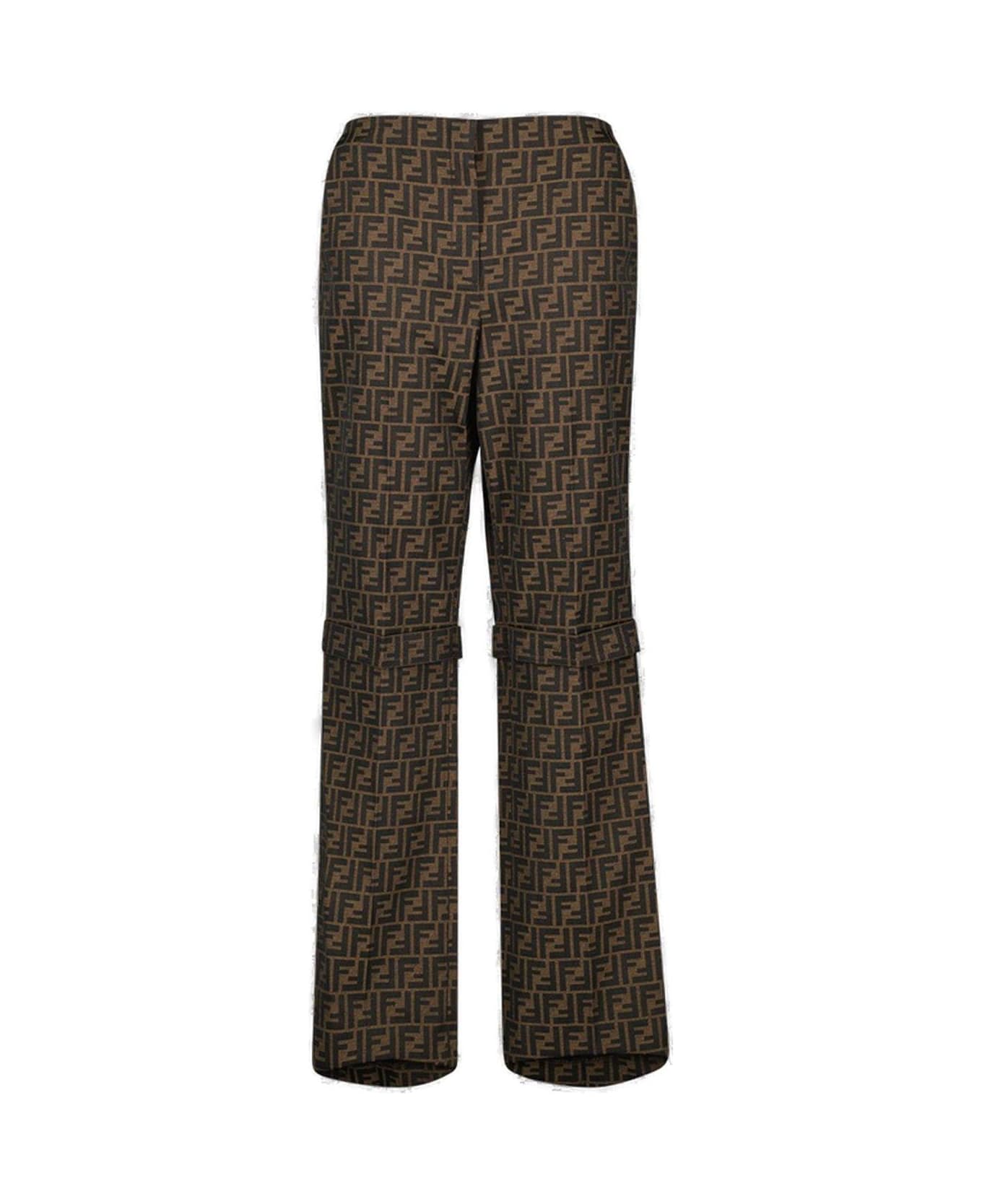 Fendi Ff Motif Straight-leg Trousers - Marrone