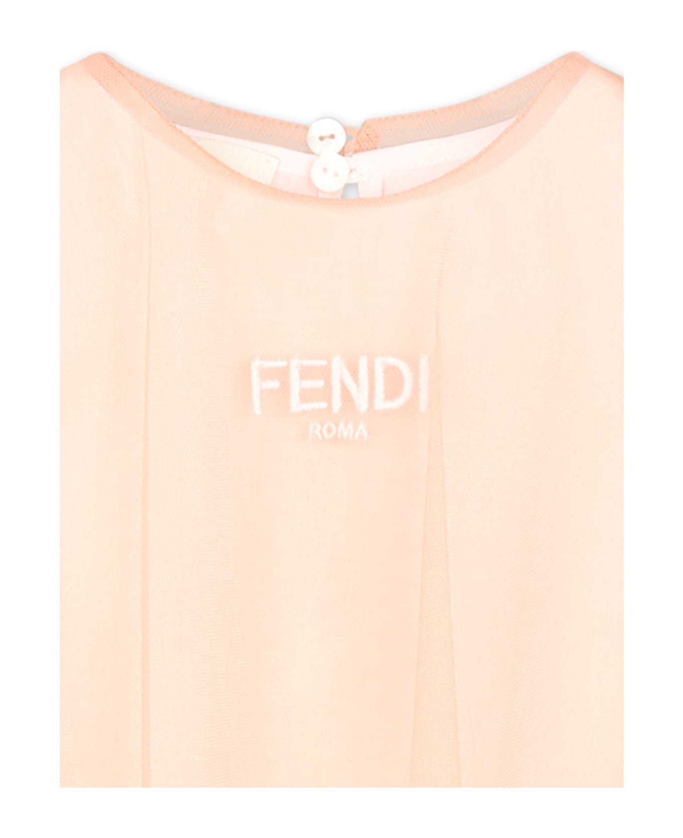 Fendi Pink Dress For Baby Girl With Logo - Pink