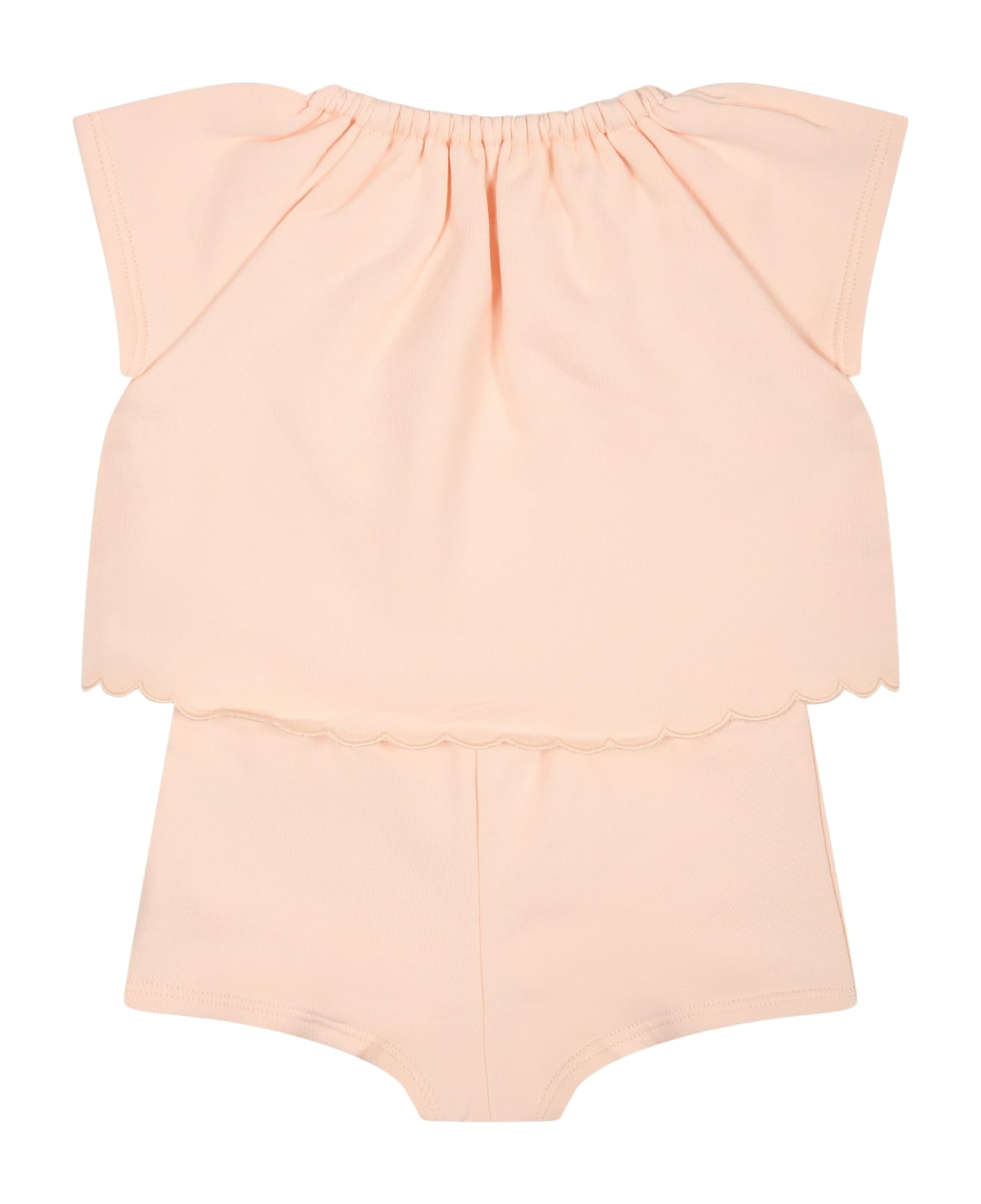 Chloé Pink Sports Suit For Baby Girl With Logo - Pink ボトムス