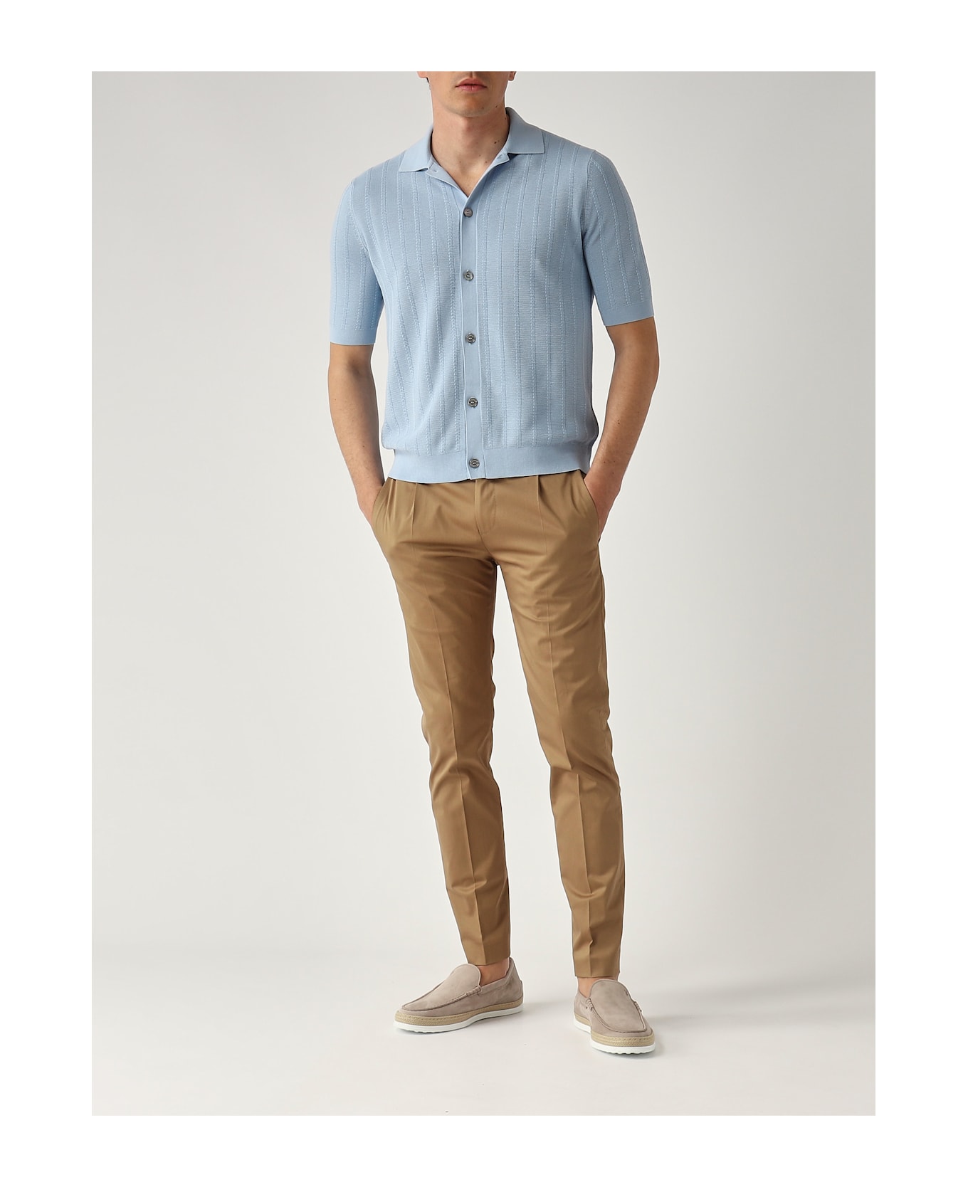 Ballantyne Camicia M/c Punto Riso A Coste Ribs Shirt - CELESTE CHIARO