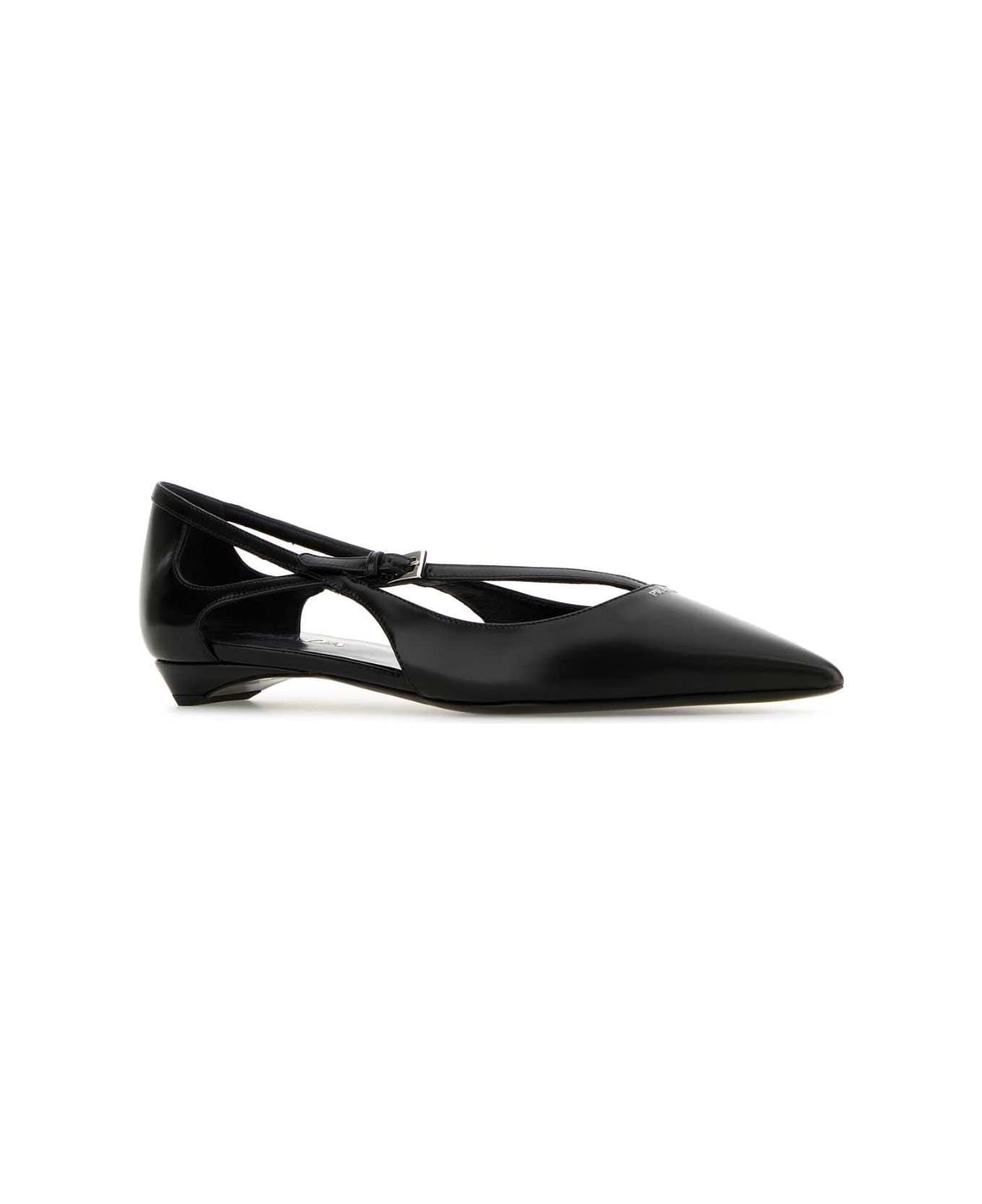 Prada Black Leather Ballerinas - NERO