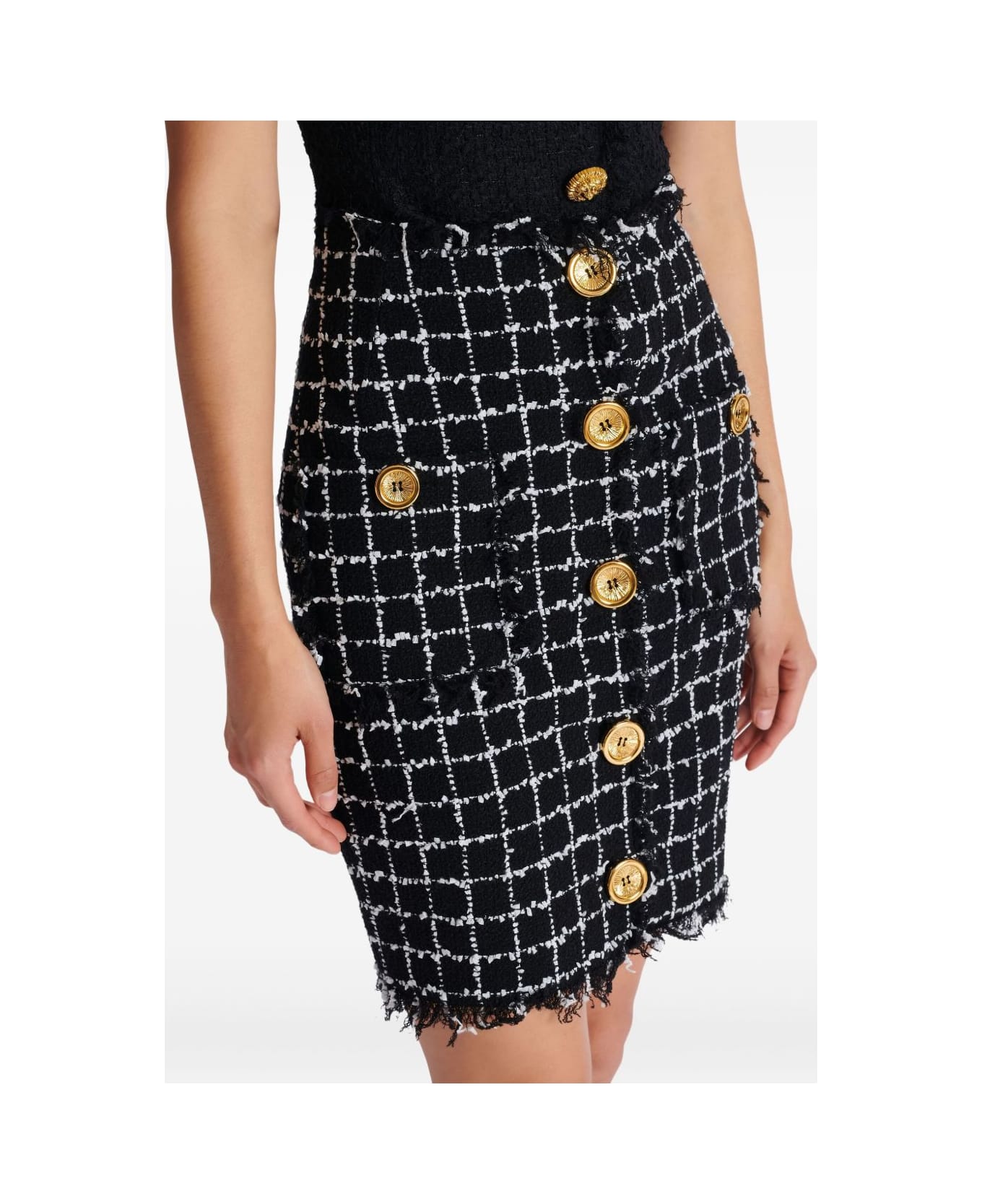 Balmain Tweed Midi Skirt - Black