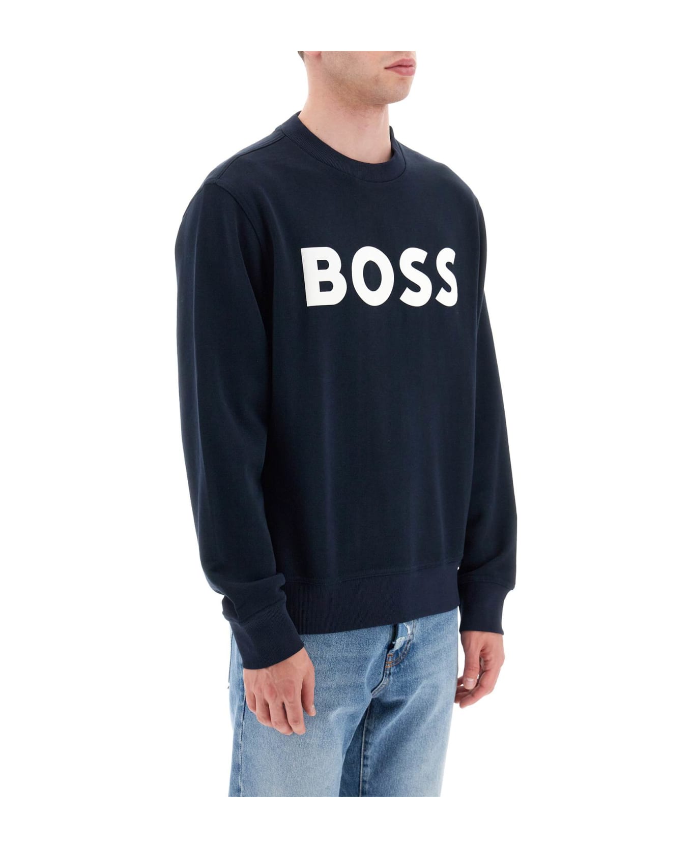 Hugo Boss Crew-neck Sweatshirt With Logo Print - BLUE