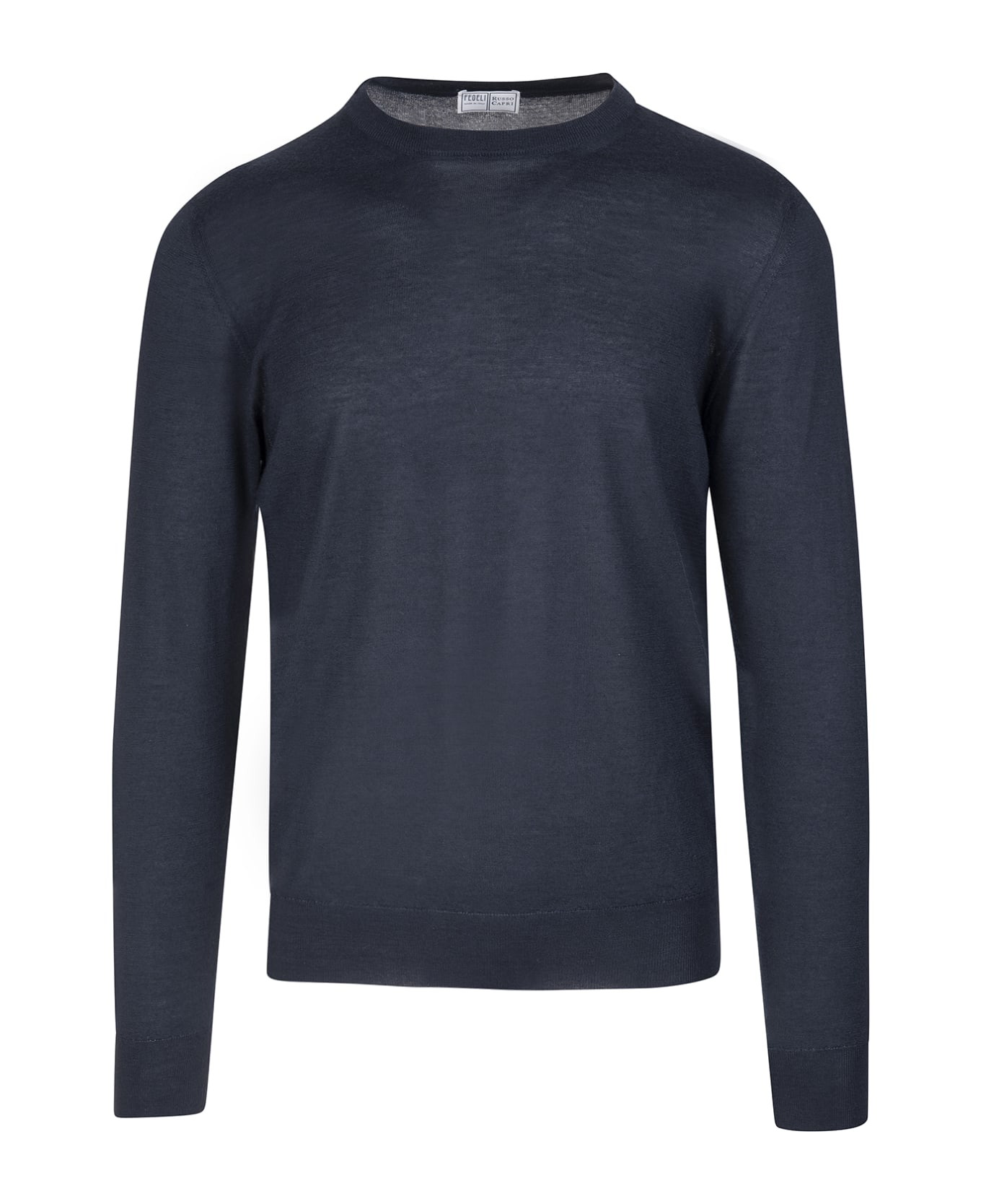 Fedeli Anthracite Round Neck Pullover In Cashmere And Silk - Grey