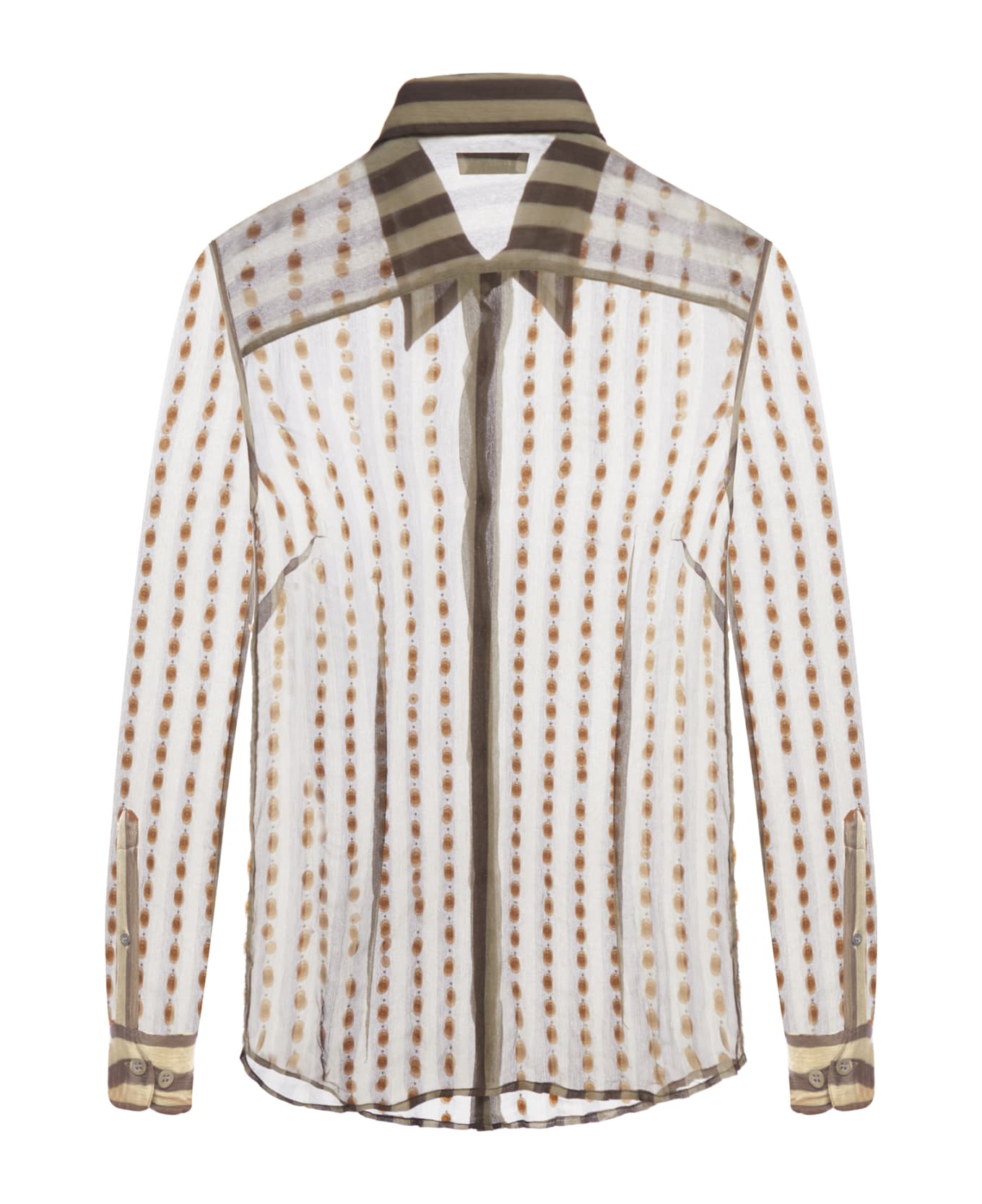 Dries Van Noten 00810-chowy Emb 8105 W.w.shirt Silk Mousseline Printed With Bicolor Stripes - Brown シャツ