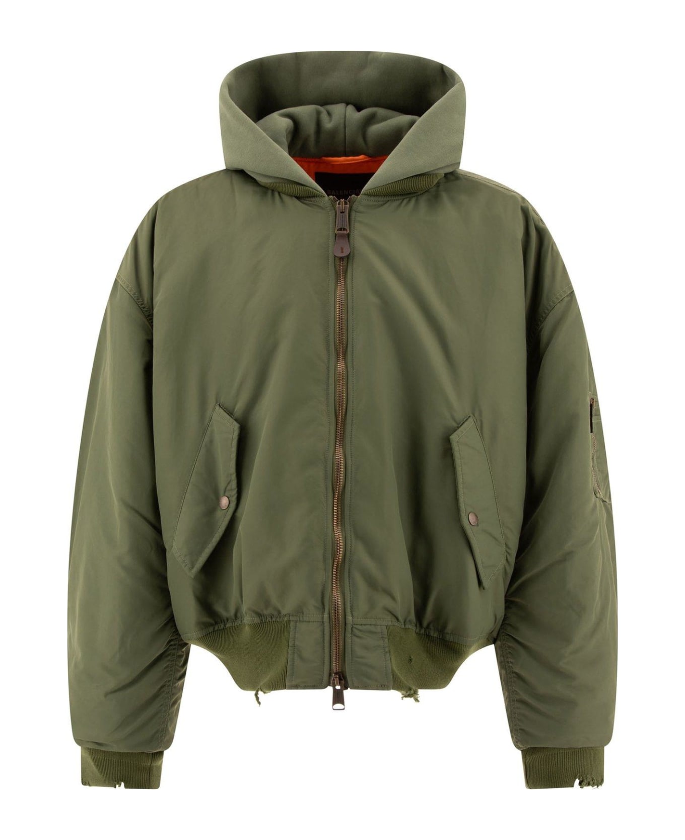 Balenciaga Zip-up Hooded Jacket - Kaki