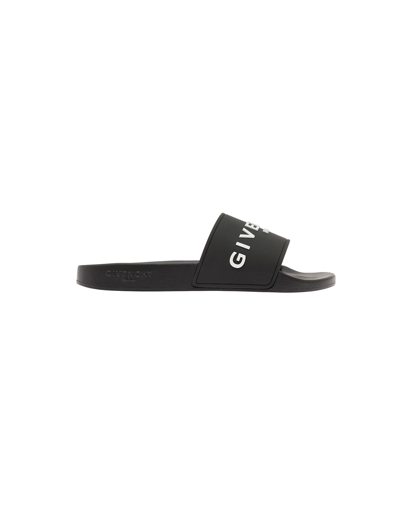 Givenchy Black Flat Slides With Logo In Polyurethane Man - Black