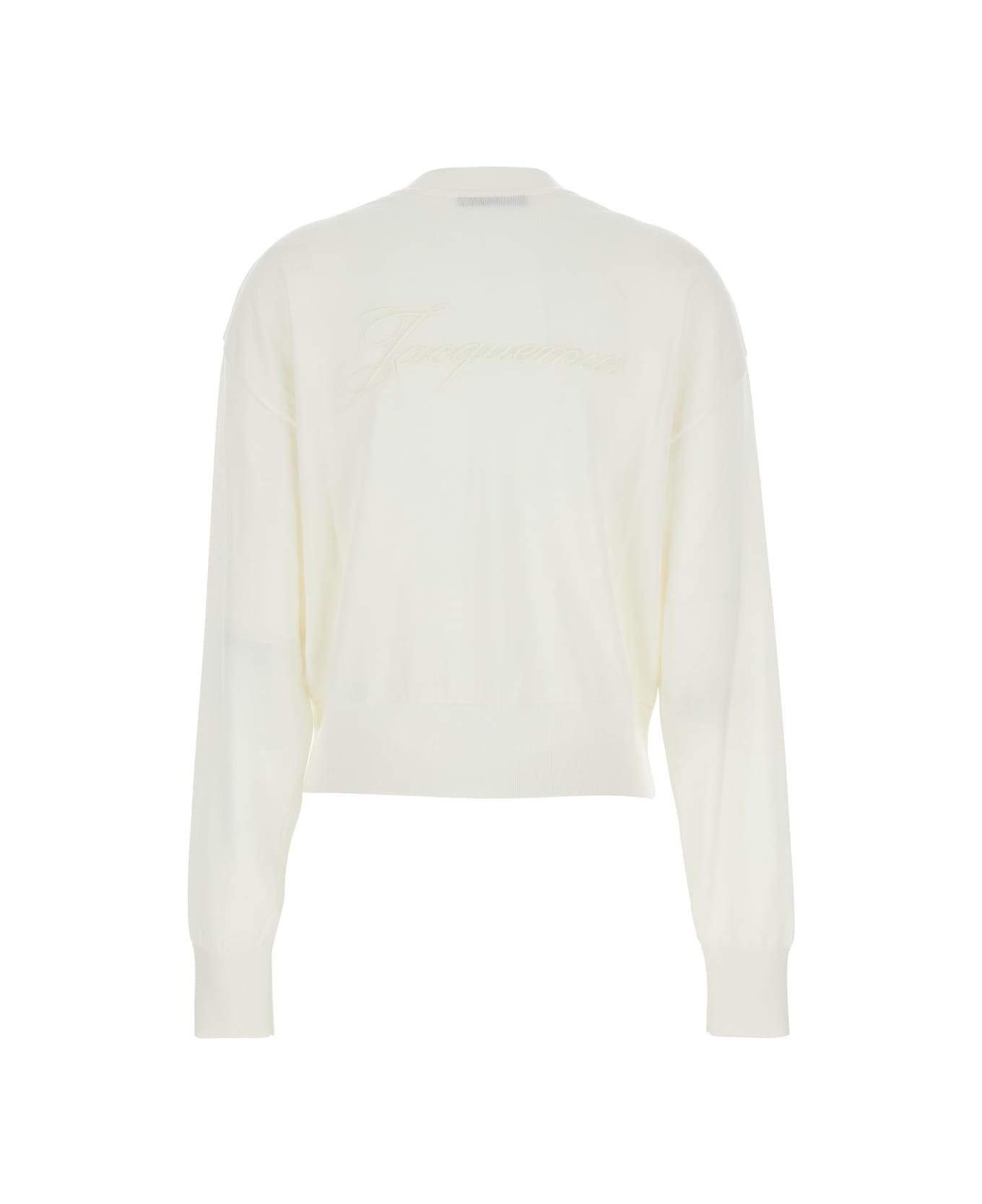 Jacquemus White V-neck Cardigan With Back Logo Lettering In Wool Woman - White