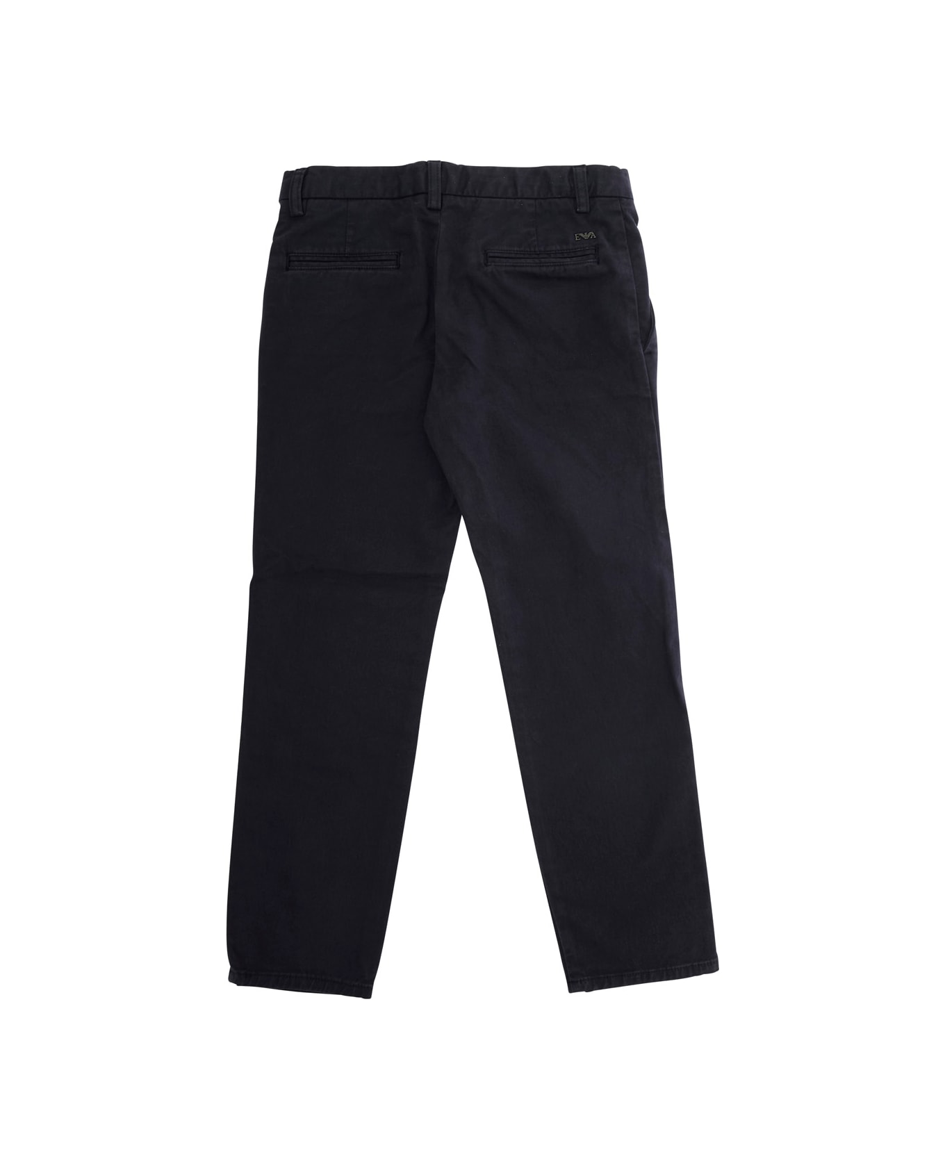 Emporio Armani Blue Trousers With Belt Loops And Logo Plate On The Back In Cotton Boy - Blu