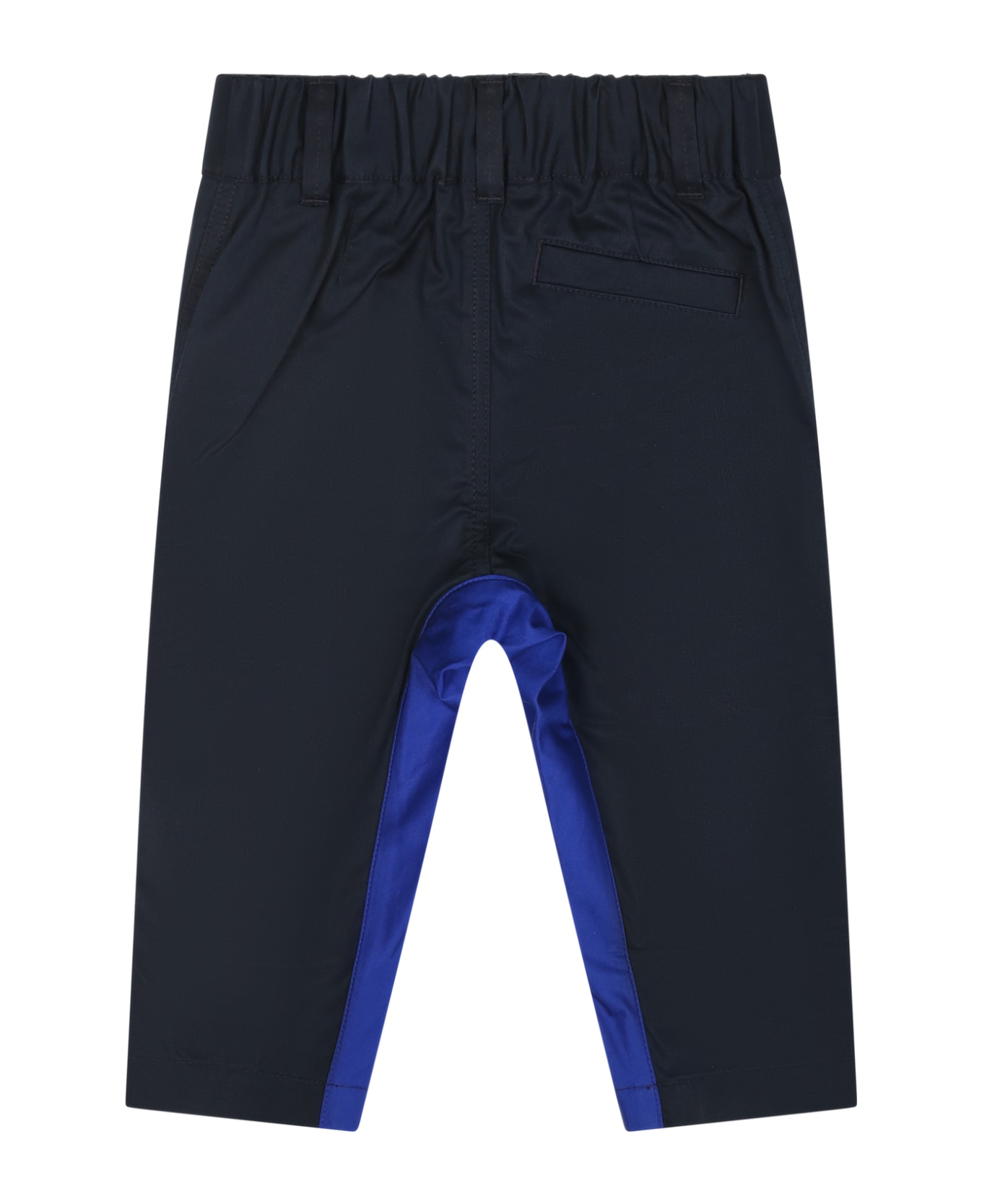 Burberry Blue Trousers For Baby Boy With Embroidery - Blue