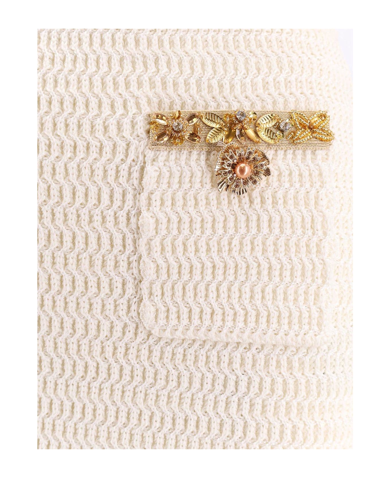 self-portrait Lurex Knitted Midi Skirt - Beige