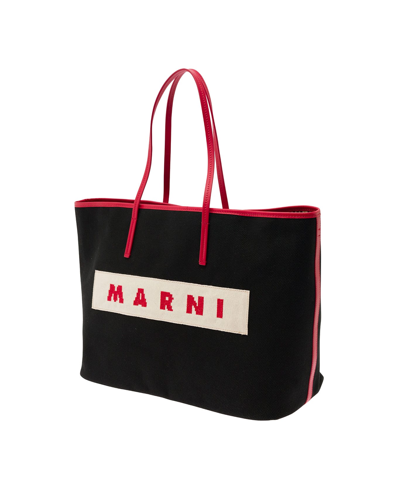 Marni 'small Janus' Black Tote Bag With Logo Patch In Cotton Woman - Black