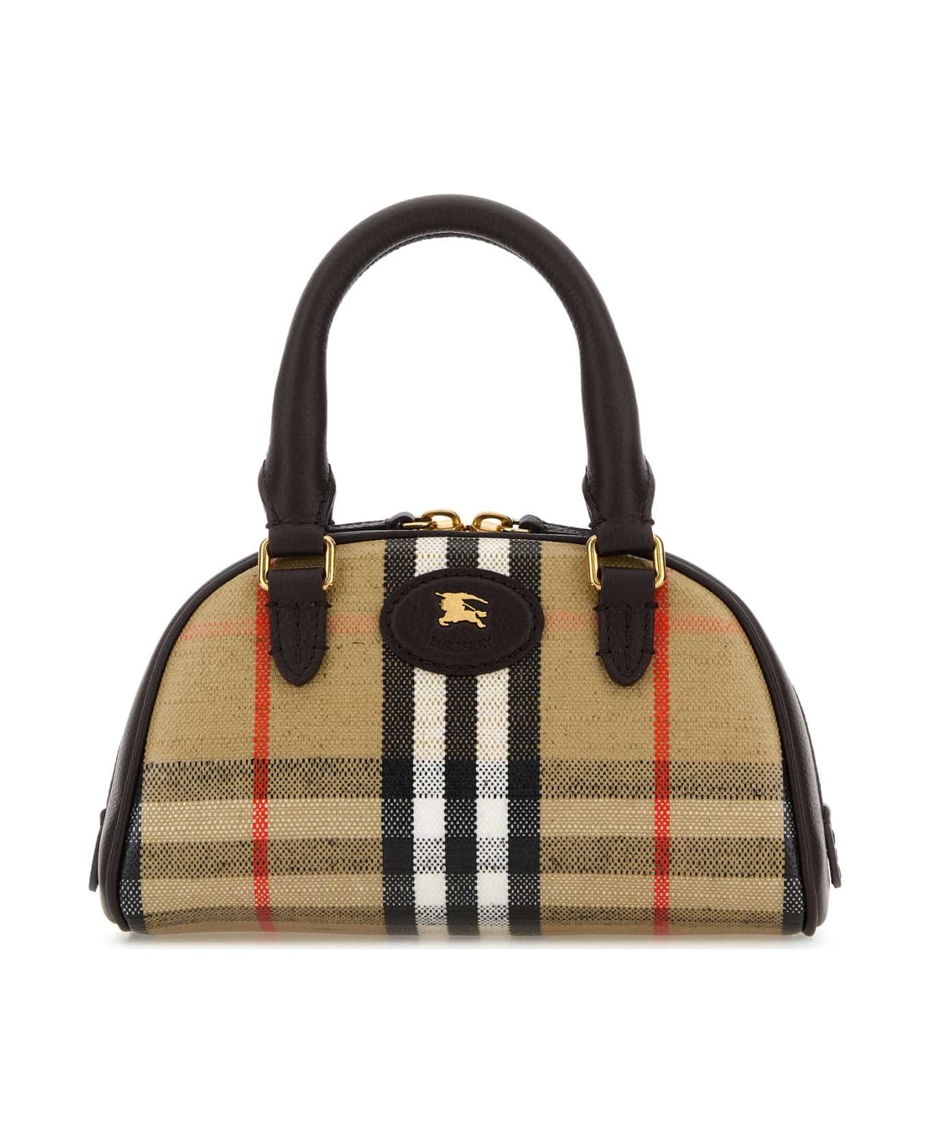 Burberry Embroidered Canvas Mini Highlands Handbag - SAND