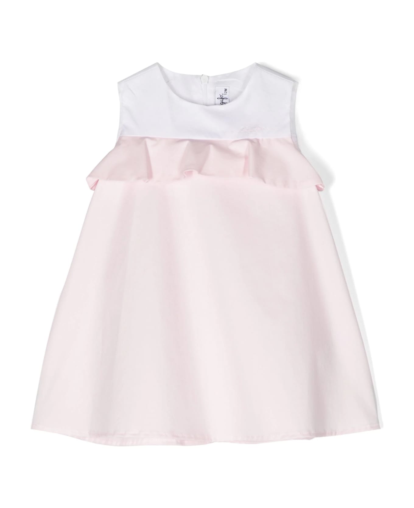 Il Gufo White And Pink Stretch Poplin Sleeveless Dress - Pink