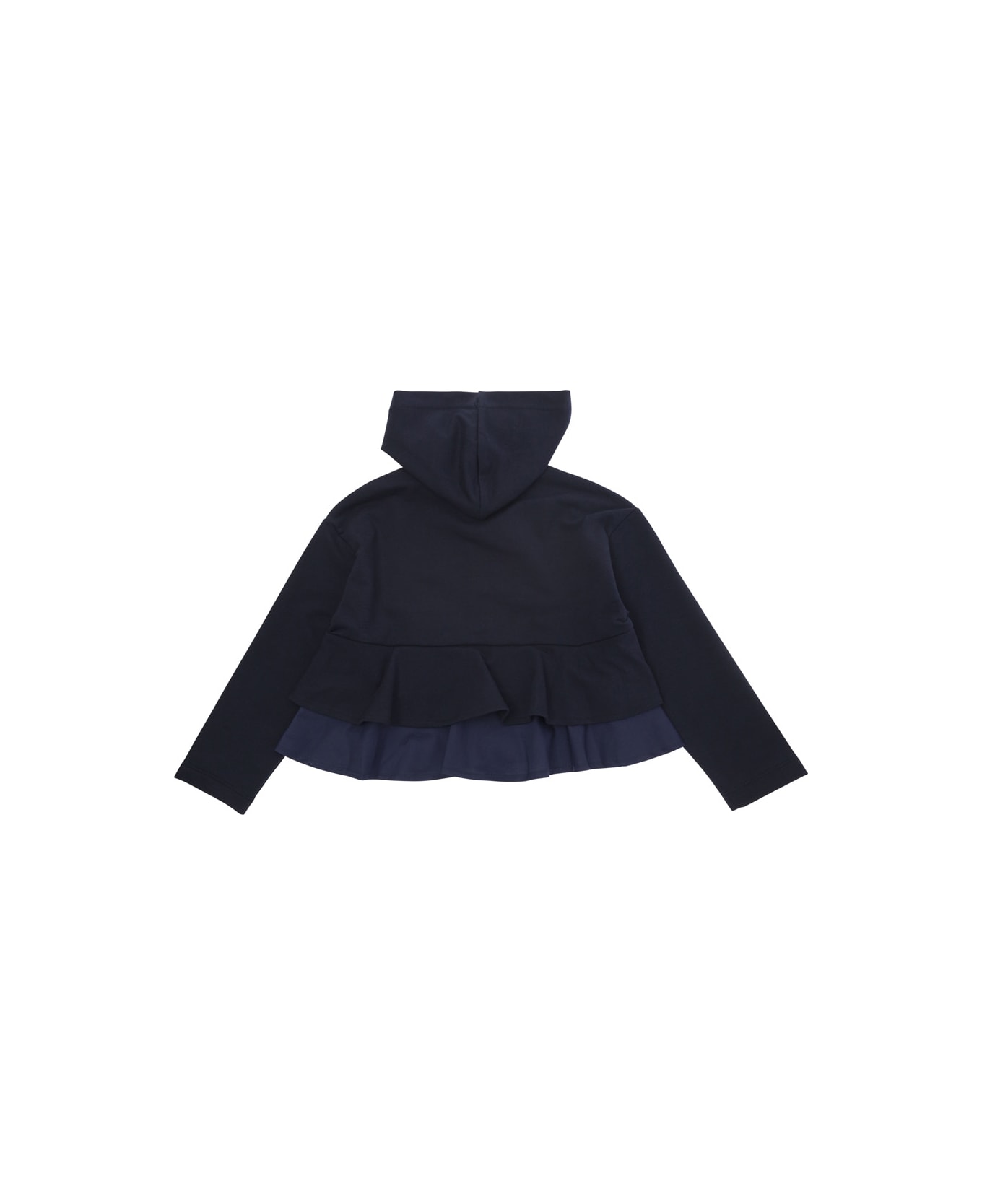 Il Gufo Blue Hoodie With Flounces In Stretch Cotton Girl - Blu