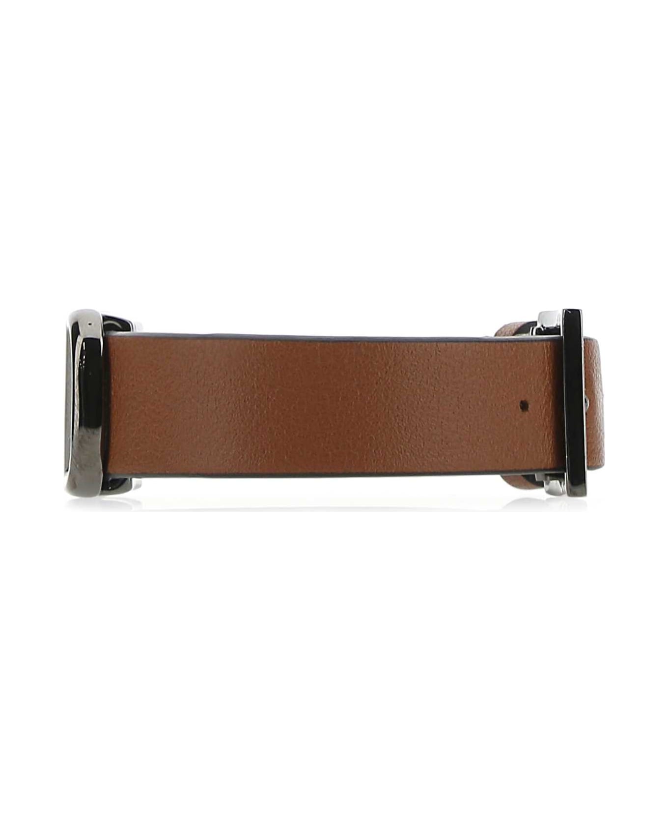Valentino Garavani Brown Leather Vlogo Bracelet - HG5