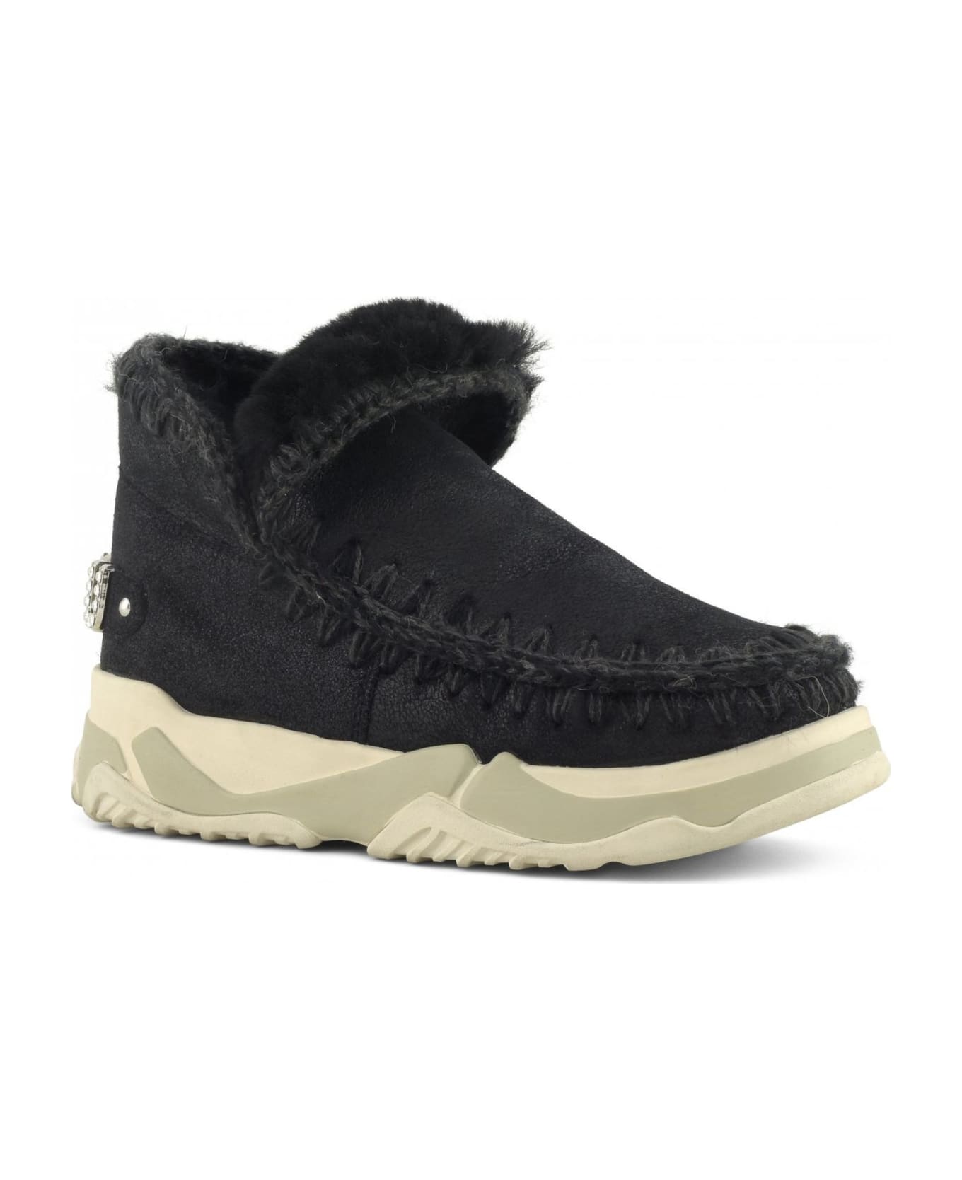 Mou Eskimo Trainer In Black Sheepskin - Nero