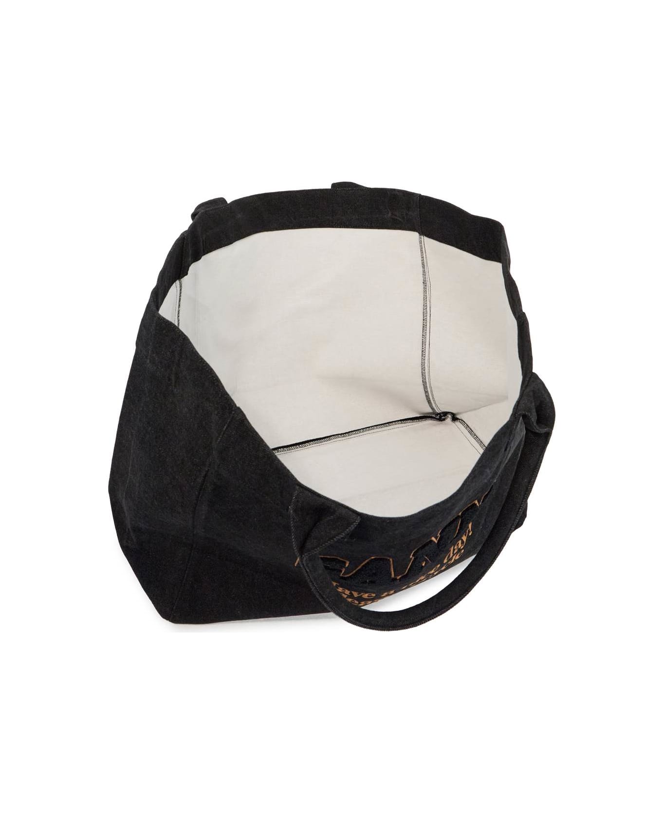 Ganni Denim Logo Tote Bag With 9 - BLACK (Black)
