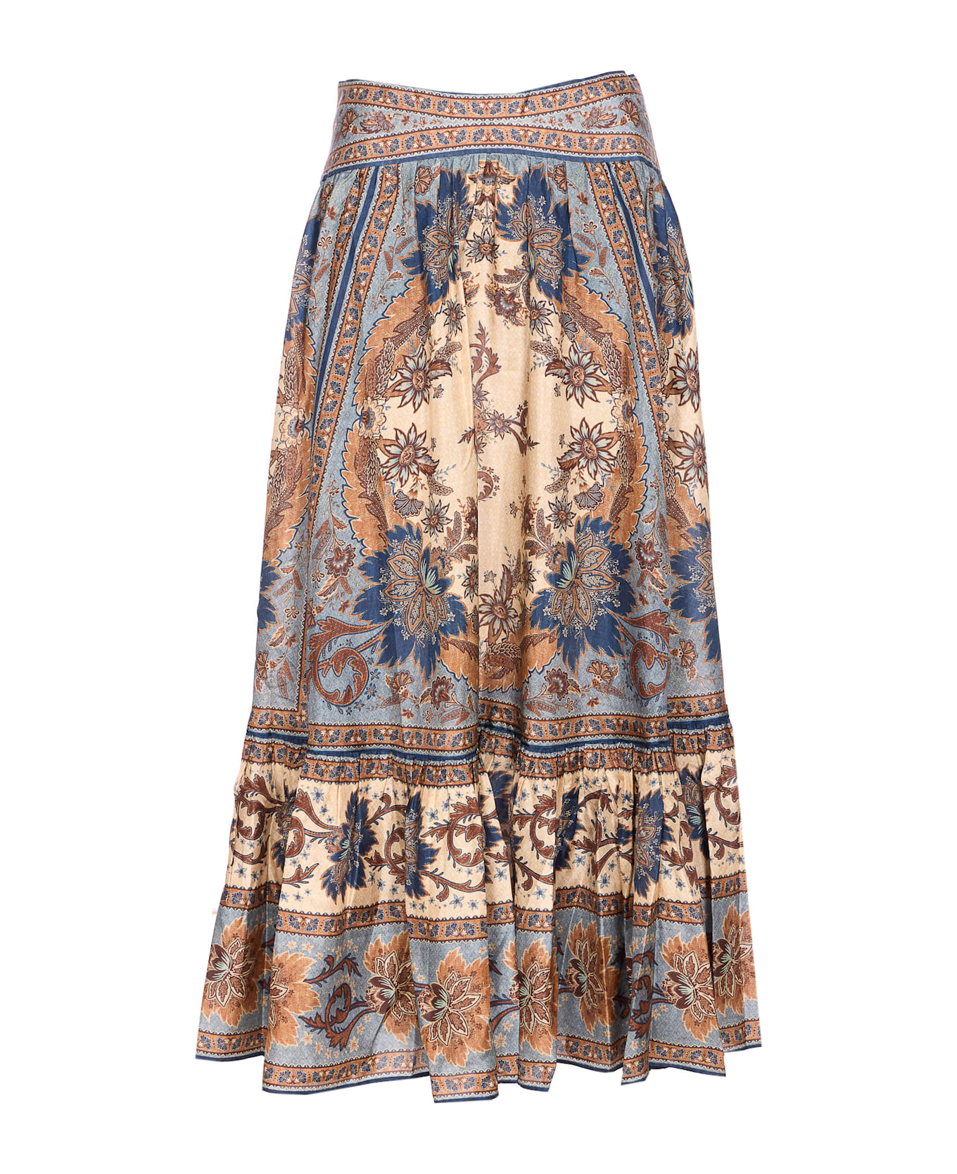 Zimmermann Ascension Tiered Midi Skirt - BLUE/CREAM INDIENNE FLORAL