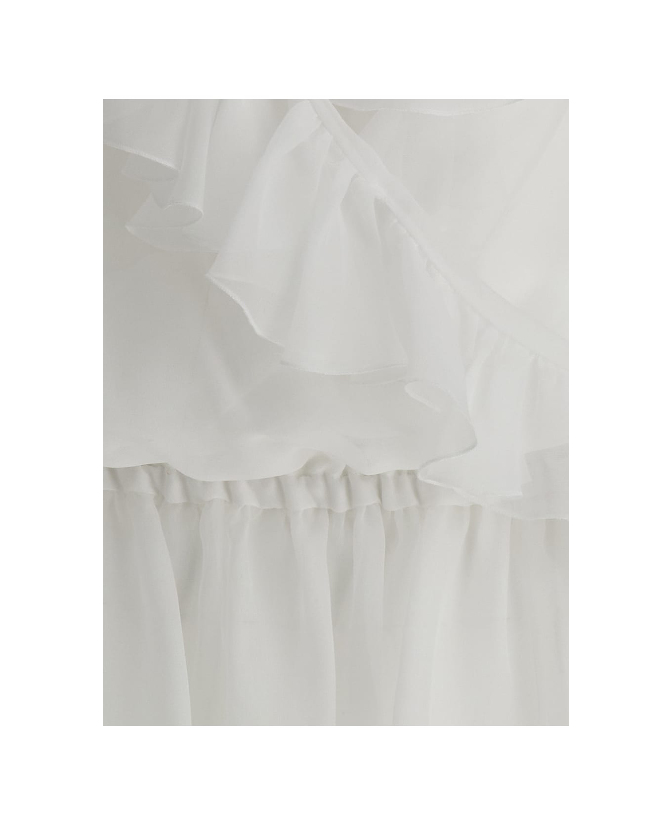 Dolce & Gabbana White Cropped Blouse With Ruffles Trim In Silk Woman - White