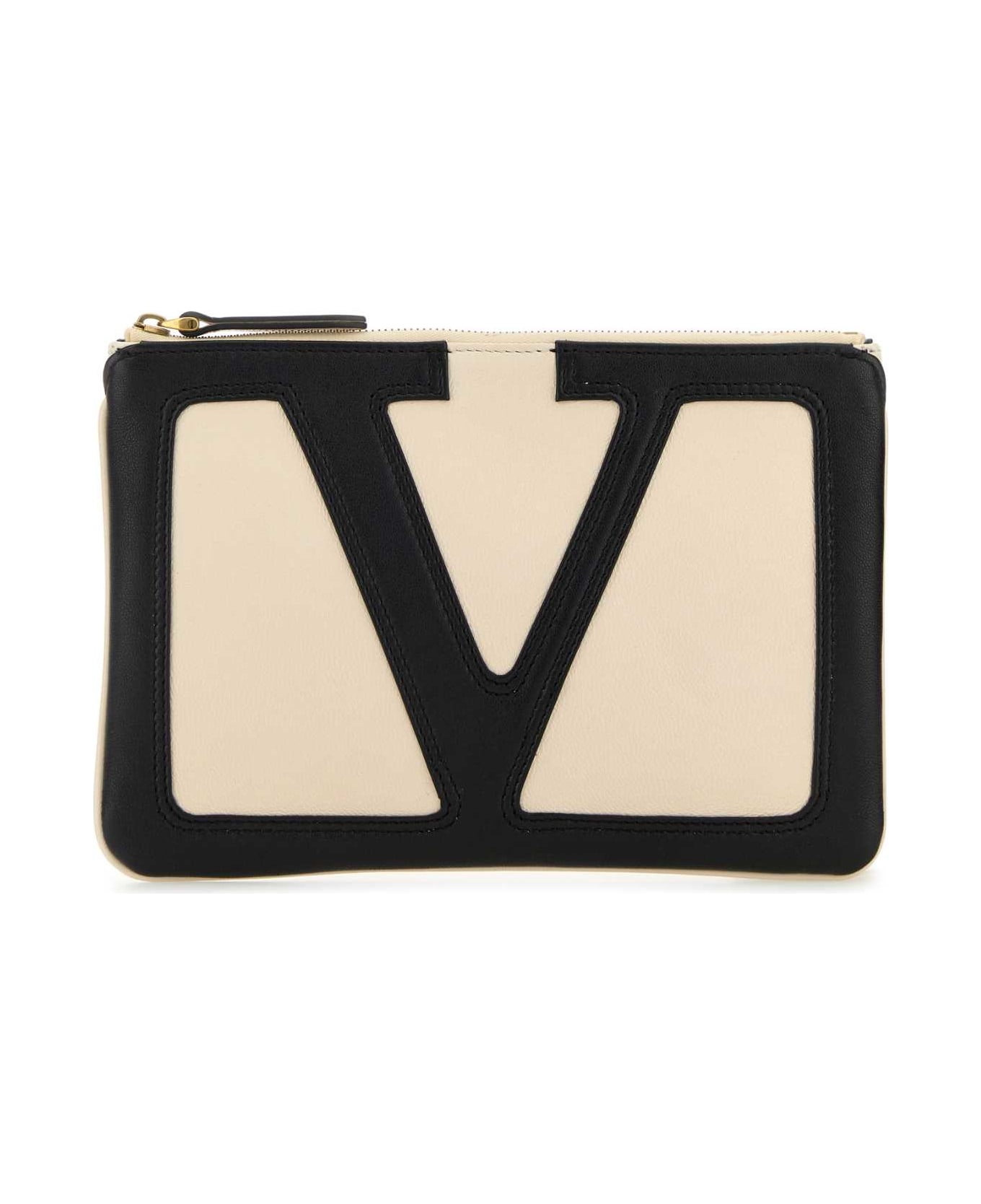 Valentino Garavani Medium Flat Pouch | Viva - BUTTER WHITE/NERO